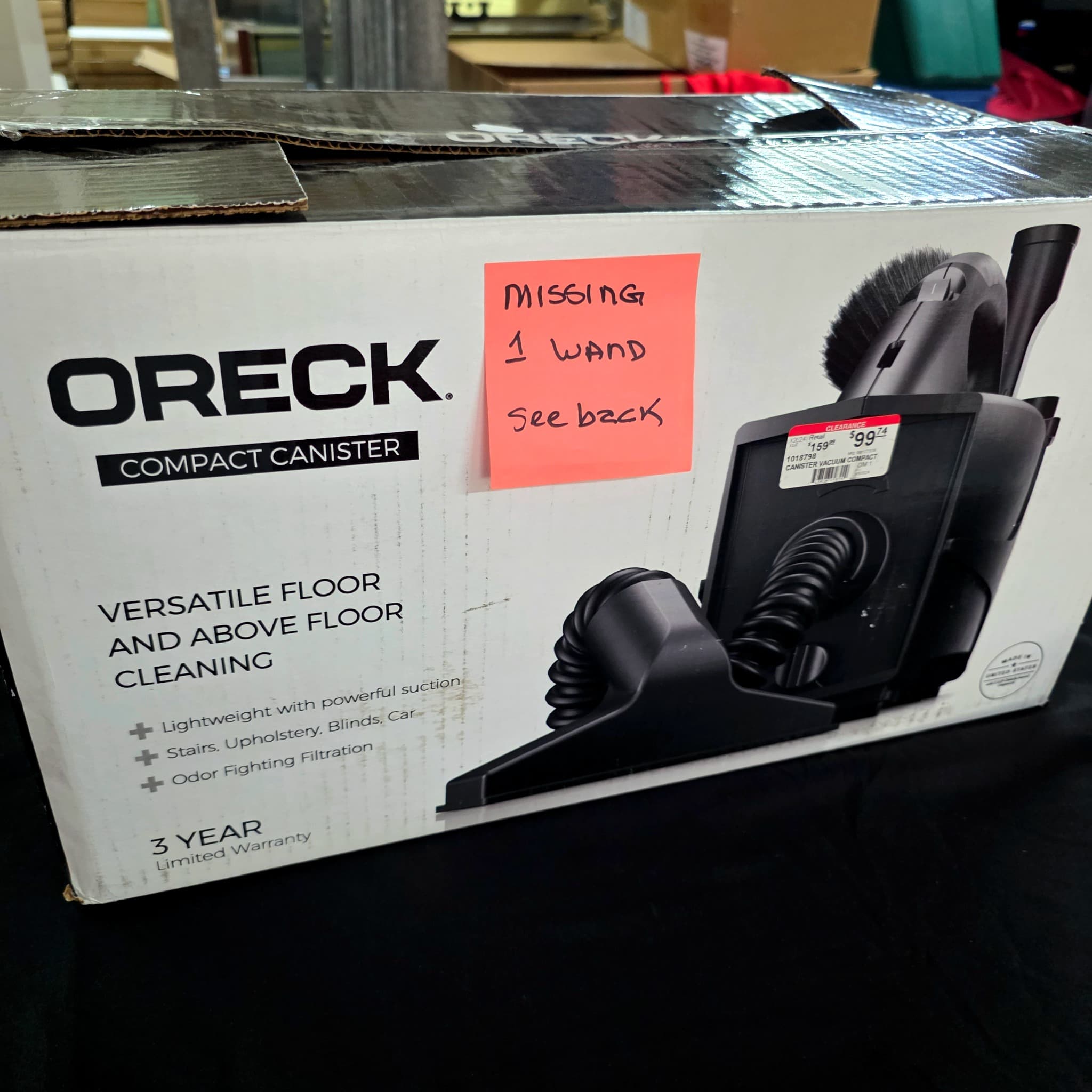 Oreck Compact Canister Vacuum, New, Missing One Wand
