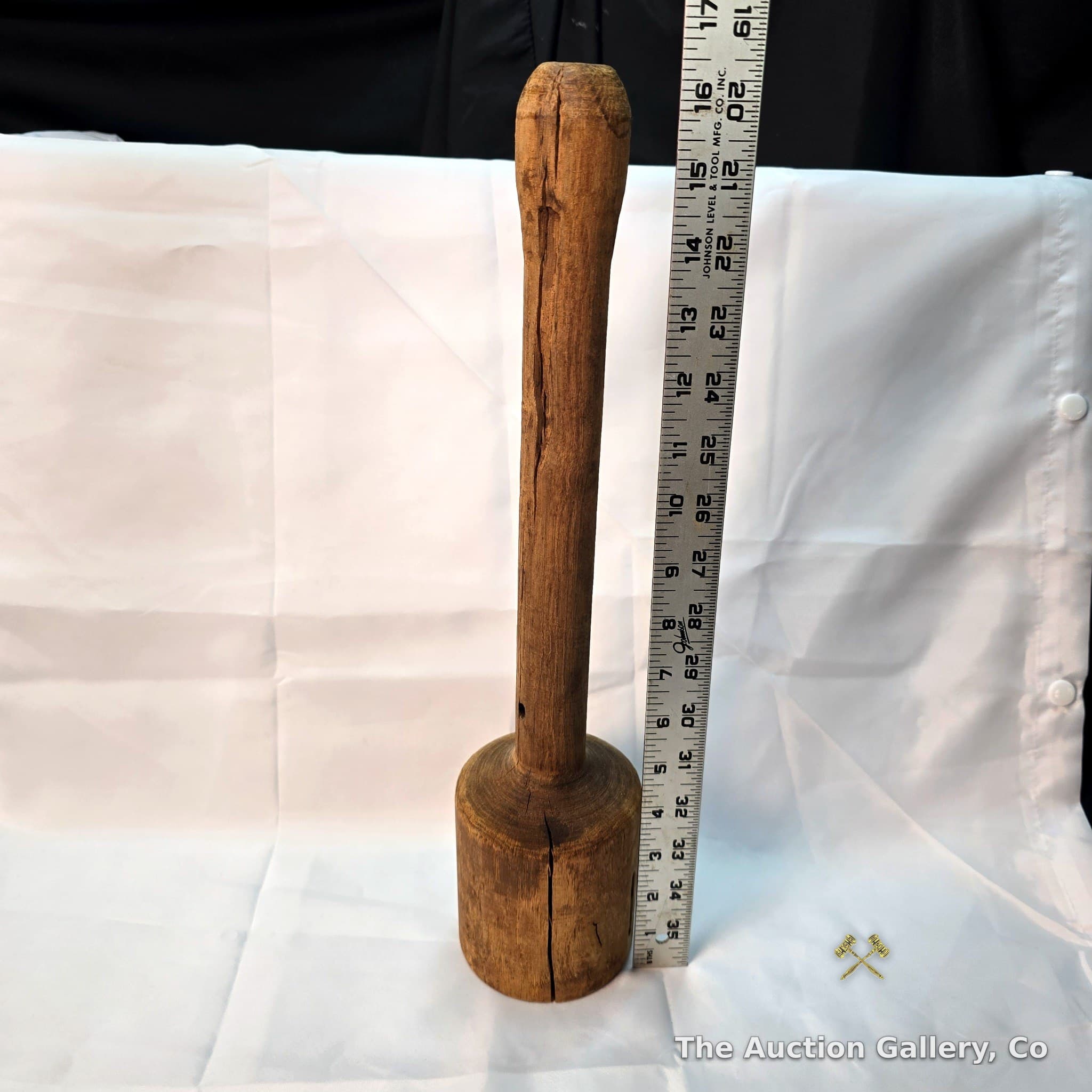 Vintage Wooden Mortar Pestle Pounder, 16.5" Tall