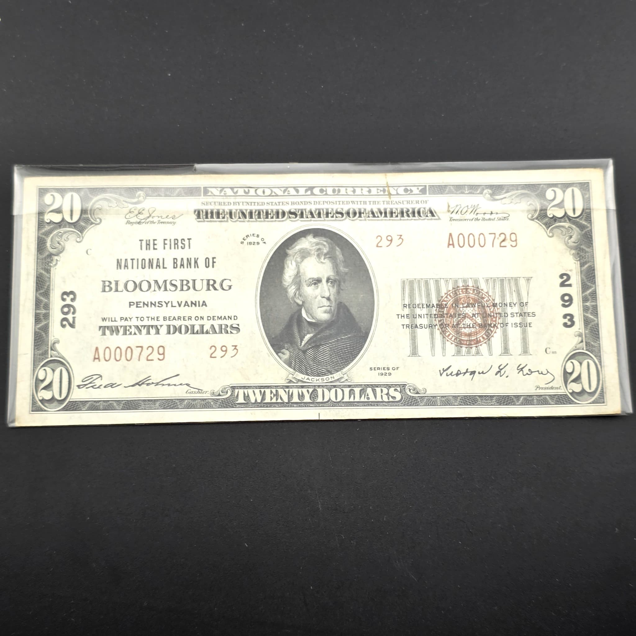 1929 Bloomsburg PA $20 National Currency Note, First National Bank