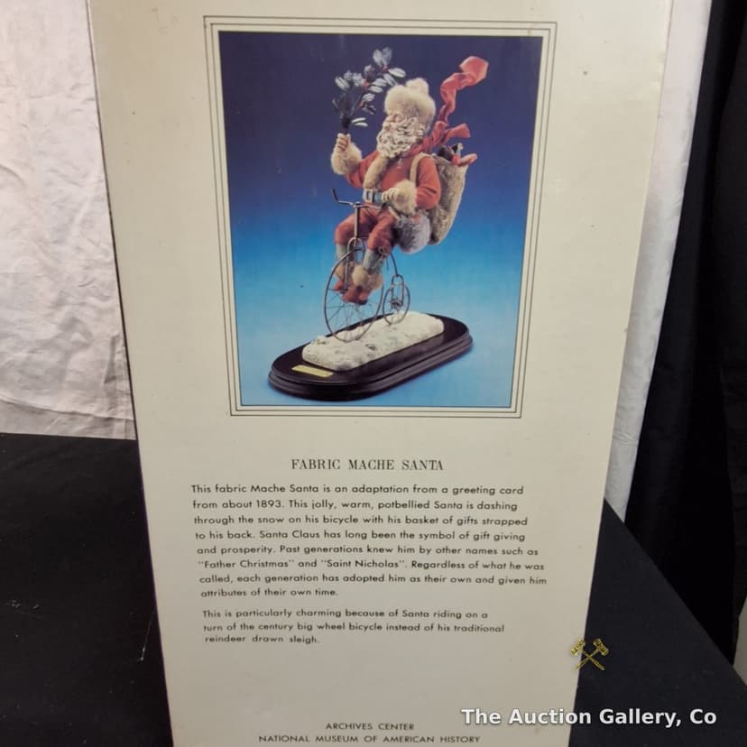 Smithsonian Fabric Mache Santa on Bicycle Figurine, Boxed β photo 4