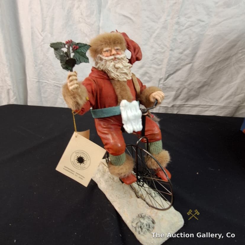 Smithsonian Fabric Mache Santa on Bicycle Figurine, Boxed β photo 2