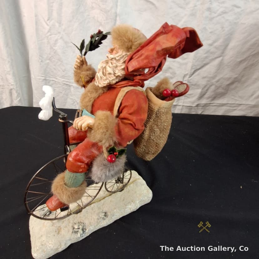 Smithsonian Fabric Mache Santa on Bicycle Figurine, Boxed β photo 3