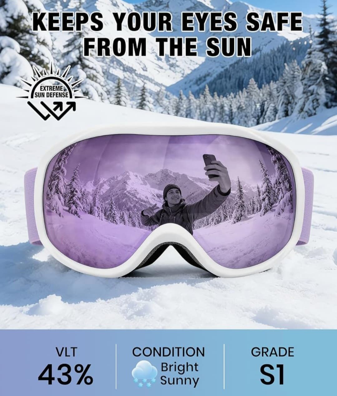 Snowboard/Ski Goggles for Adult,Over Glasses Anti Fog UV Protection