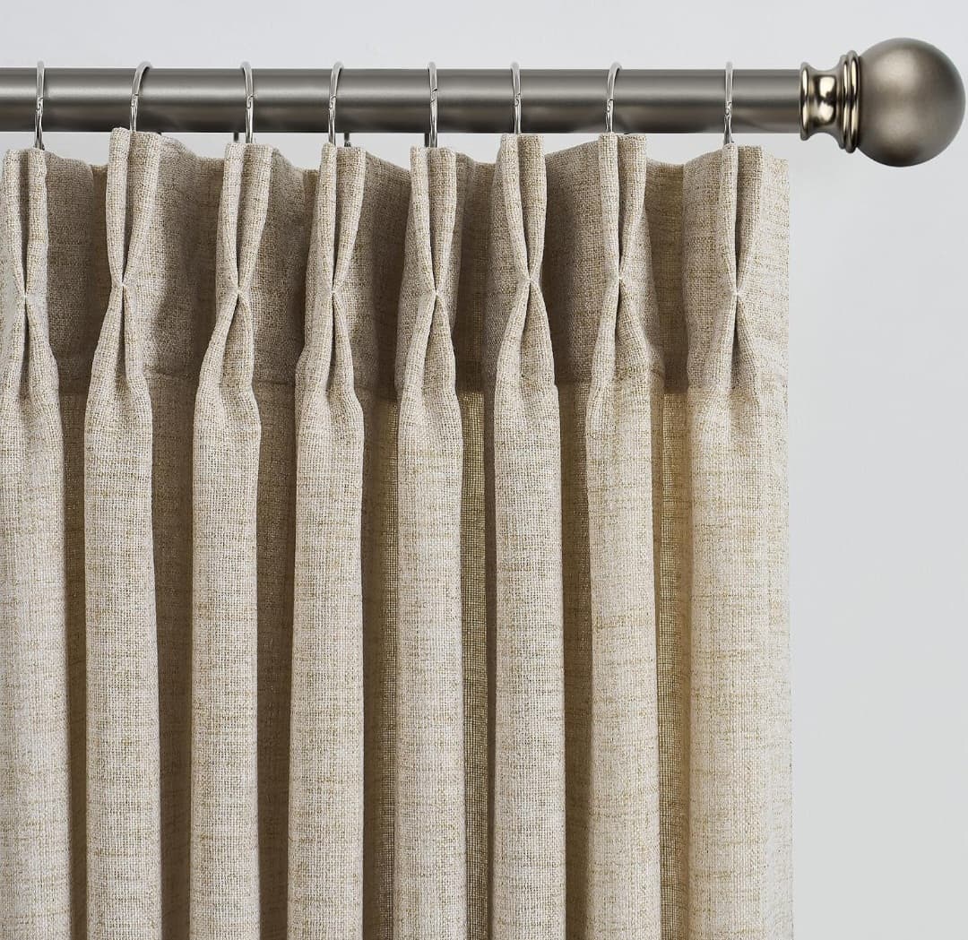 Beige Sheer Curtains 120 Inches Long with Pinch Pleat,Back Tab Pleated Drapes Hooks Thick Linen Textured Boho Farmhouse Extra Long 120 Inch Curtain for Dining Bedroom 42 Inch Wide Each Panel