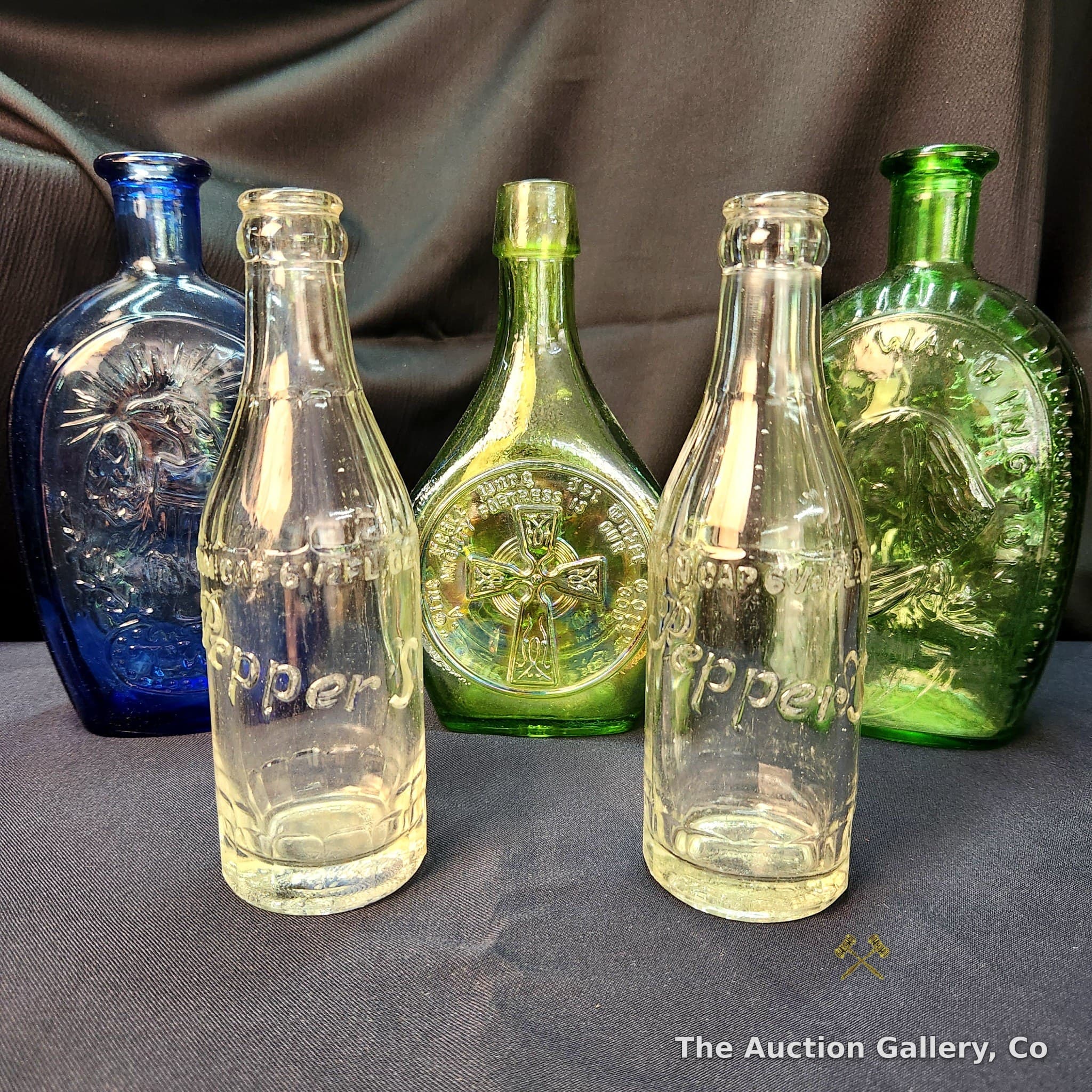 Vintage Embossed Glass Bottle Collection, Set of 5