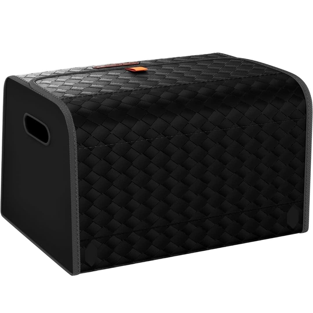 Black Leather Car Trunk Organizer for SUV,Car Organizers and Storage with Collapsible Storage, Large Capacity for SUV, Truck, MPV (Black-21.5Γ13Γ12.5 IN)
