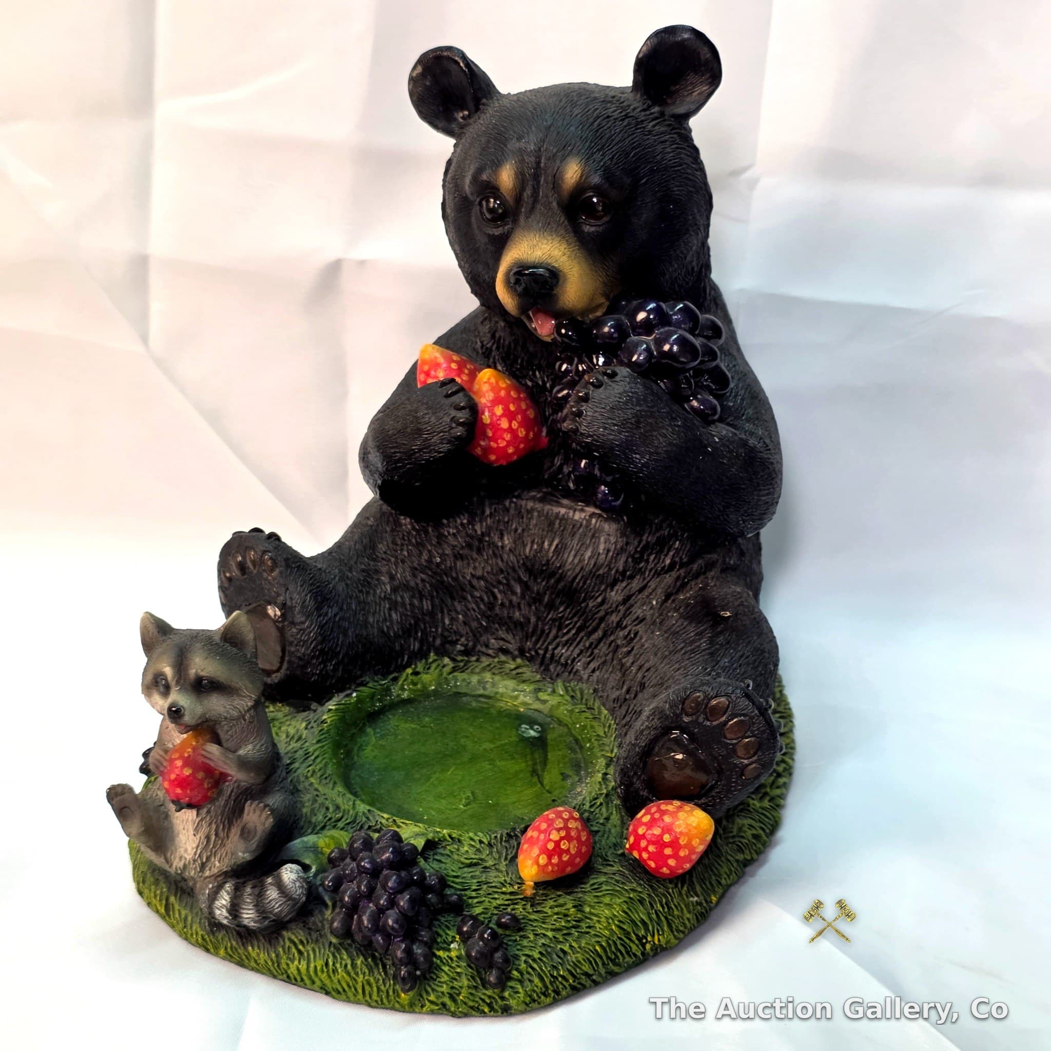 Black Bear & Raccoon Candle Holder Figurine, Polystone, 9"