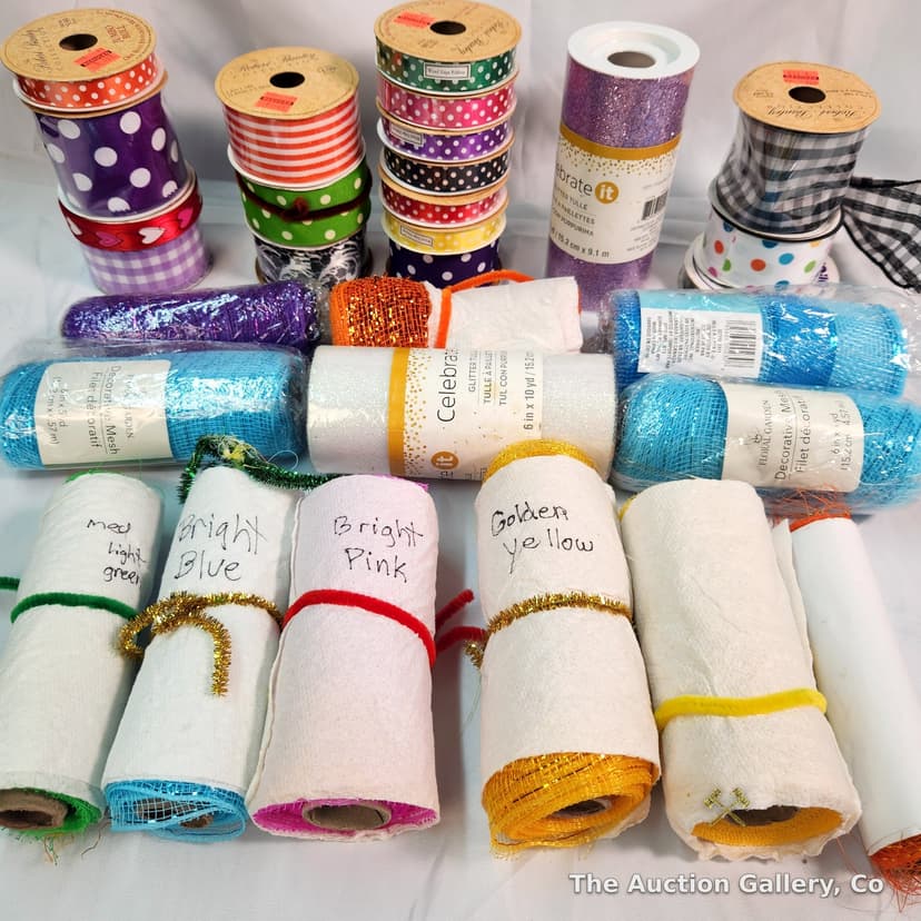 Large Lot of Craft Ribbon, Tulle & Decorative Mesh Rolls
