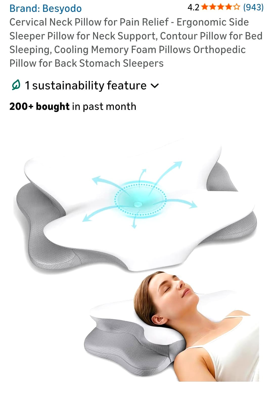 Cervical Contour Memory Foam Neck Pillow, New