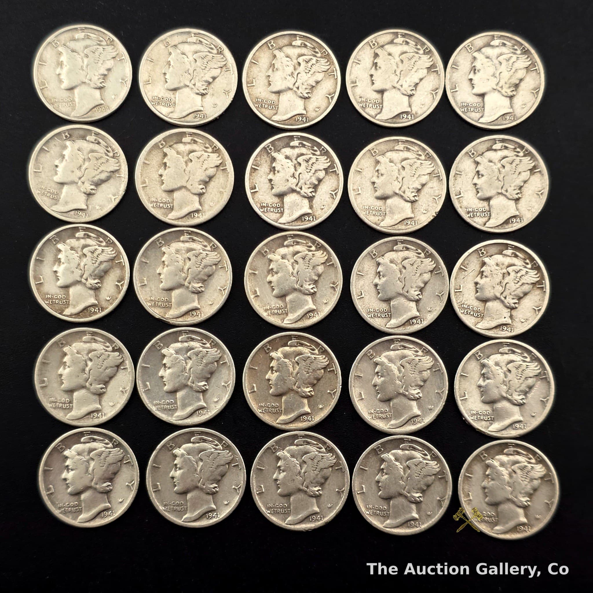 1941 Mercury Dime Half Roll, 90% Silver โ 25 Coins
