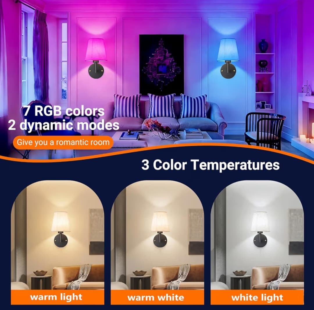 Wireless Wall Sconce - 7 RGB Colors - Remotes