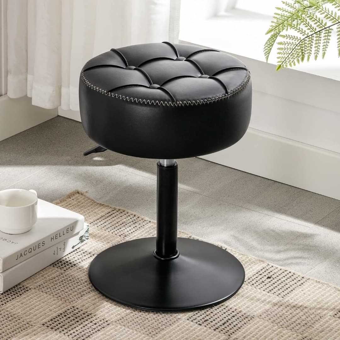 Adjustable Stool 15.8"-20.7", 360° Swivel Faux Leather Chair, 300lbs, Black