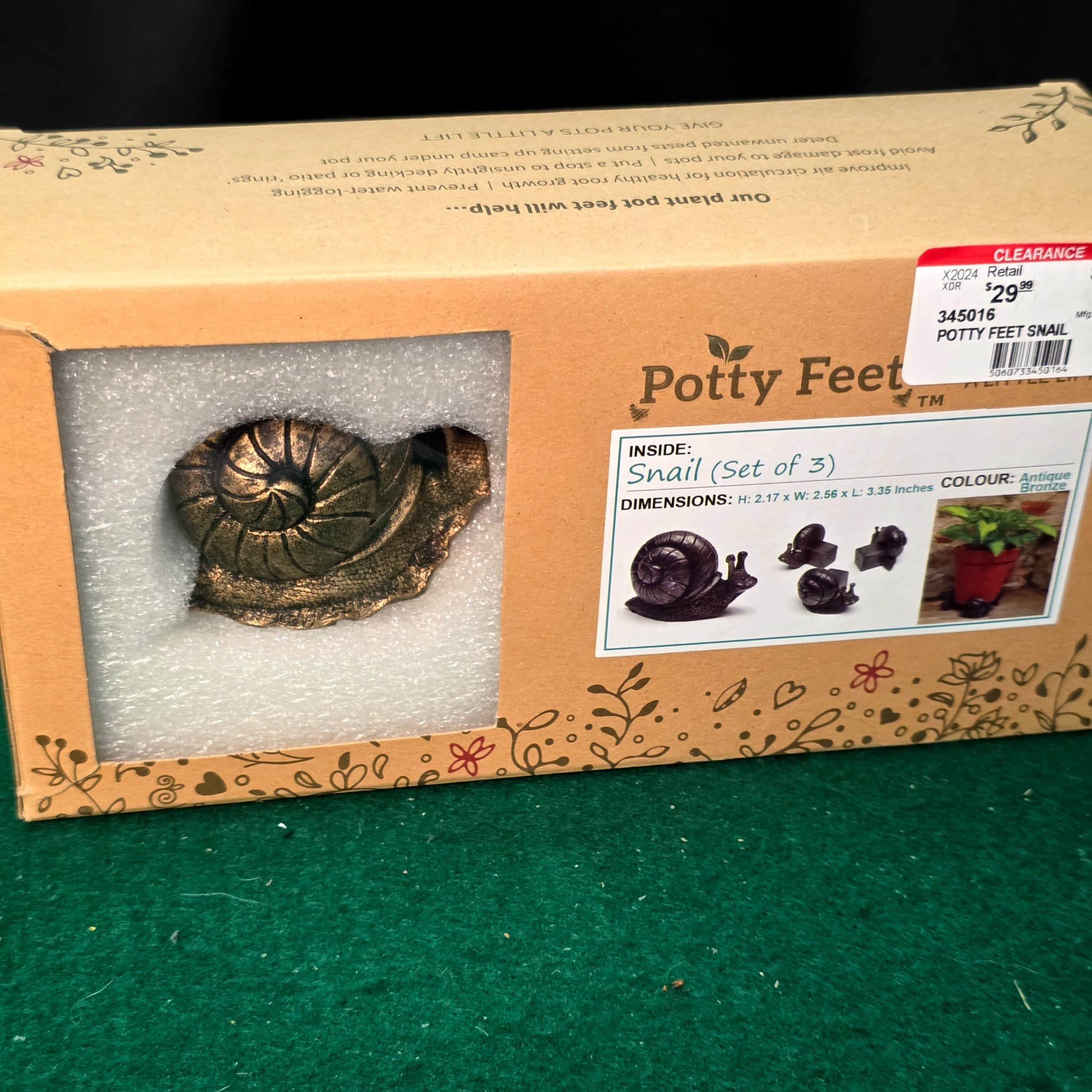 Potty Feet Snail Plant Pot Feet, Set of 3, Antique Bronze