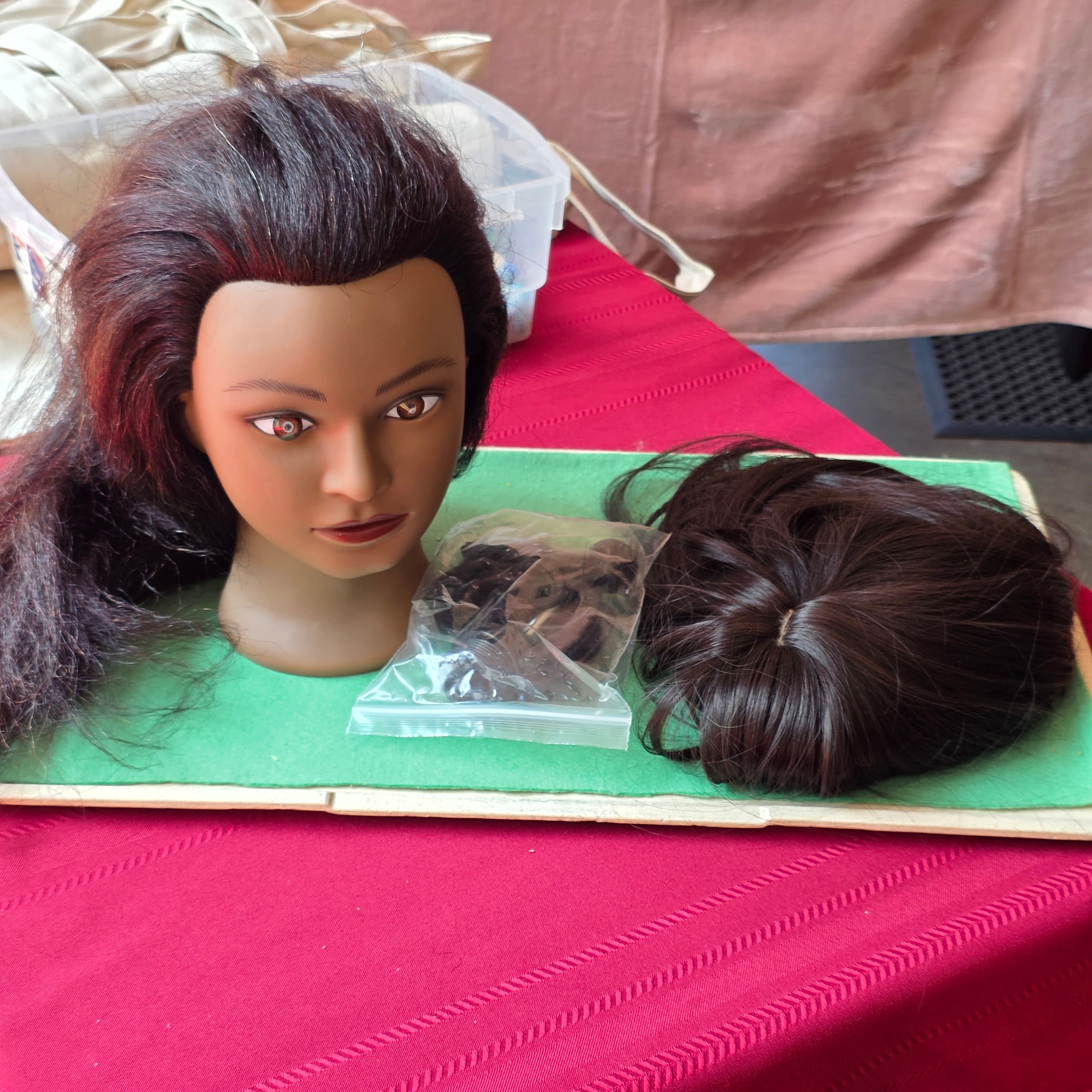 Cosmetology Mannequin Head with Hair Topper and Accessories