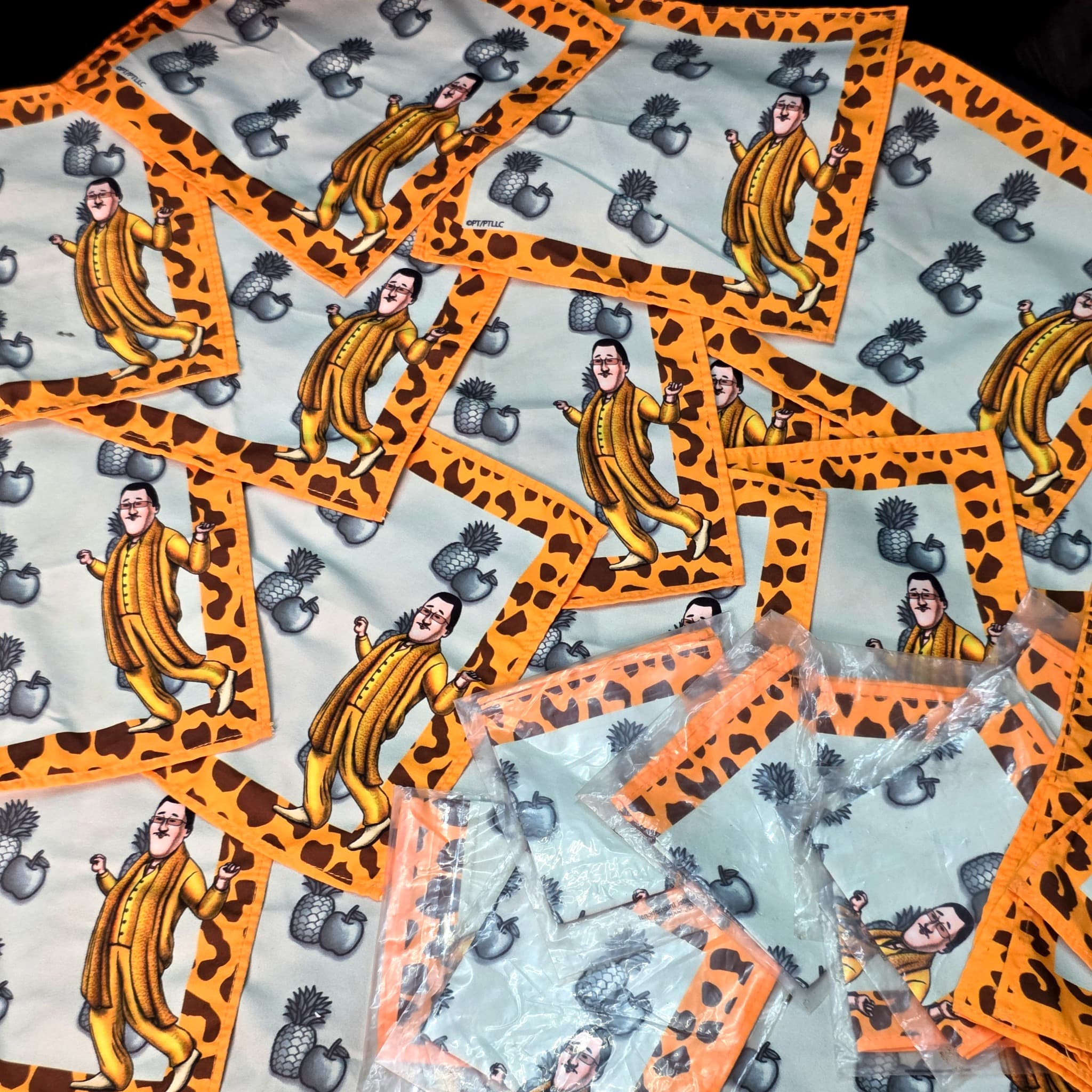 PPAP "Pen Pineapple Apple Pen" Novelty Fabric Handkerchief, Lot of 30