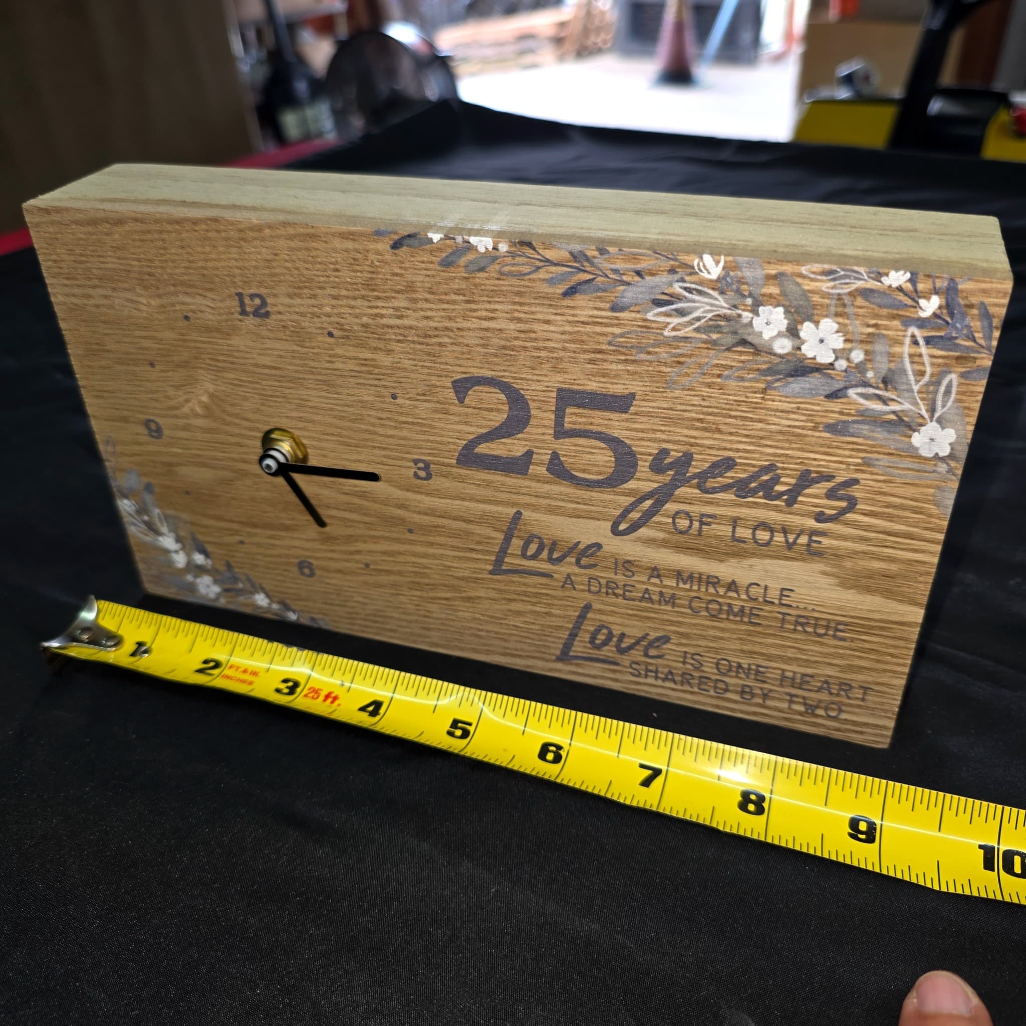 25th Anniversary Wood Desk Clock, 9" Wide