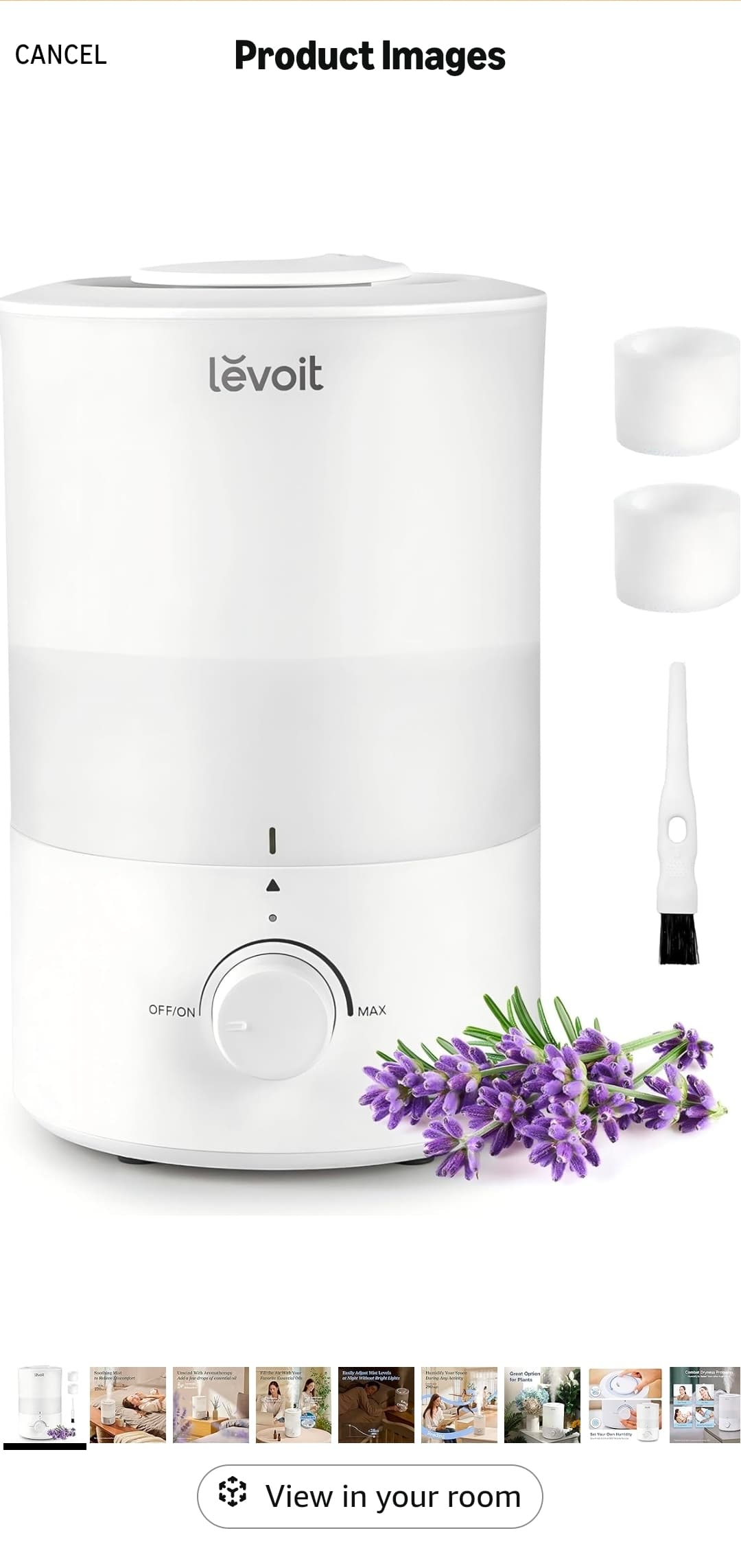 LEVOIT - Humidifiers for Bedroom - Quiet (3L Water Tank) - Cool Mist/Top Fill/Essential Oil Diffuser/25Watt - Home/Large Room - 360ยฐ Nozzle - Rapid Ultrasonic Humidification for Baby Nursery/Plant