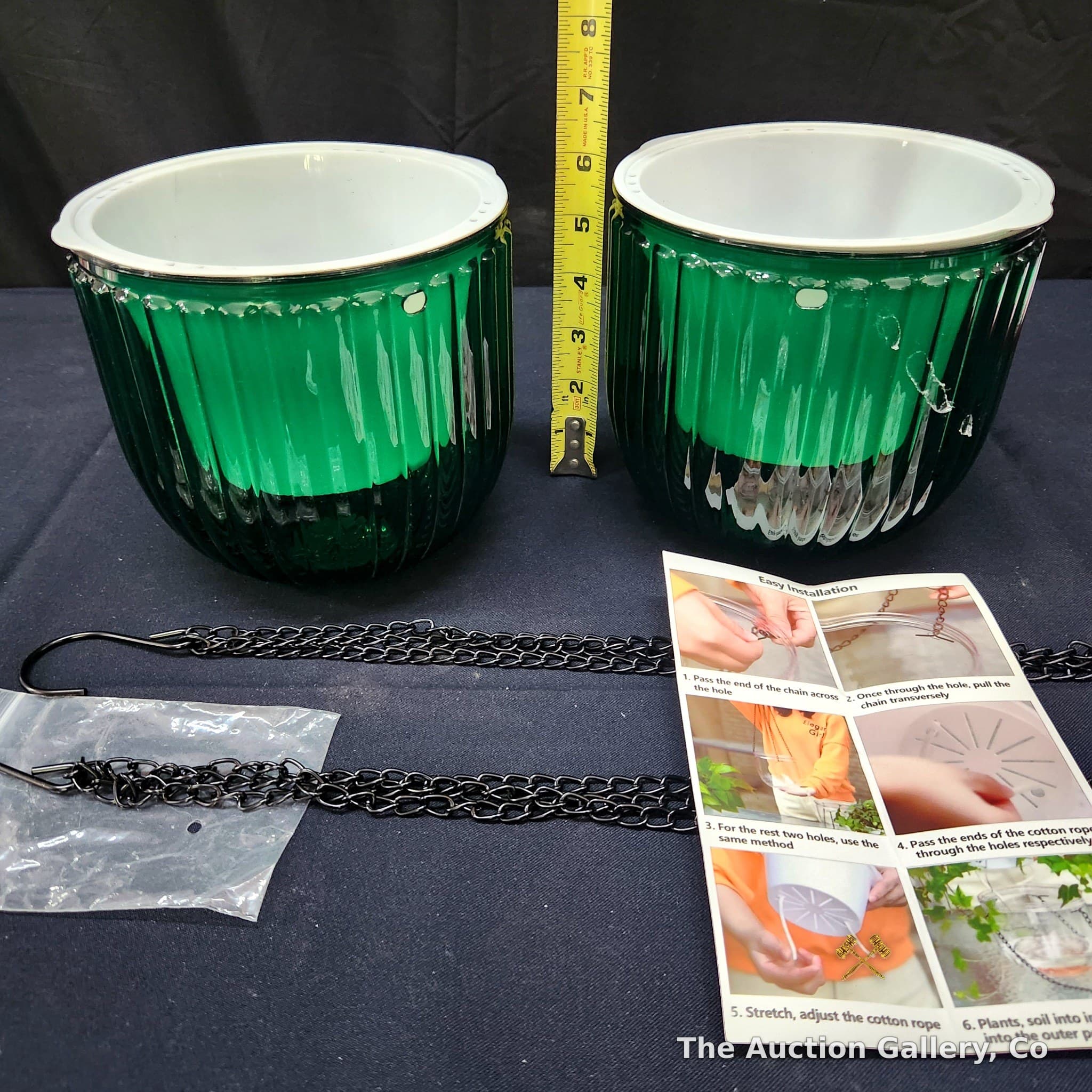 Set of 2 Self-Watering Wick Hanging Planters, Green, Brand New