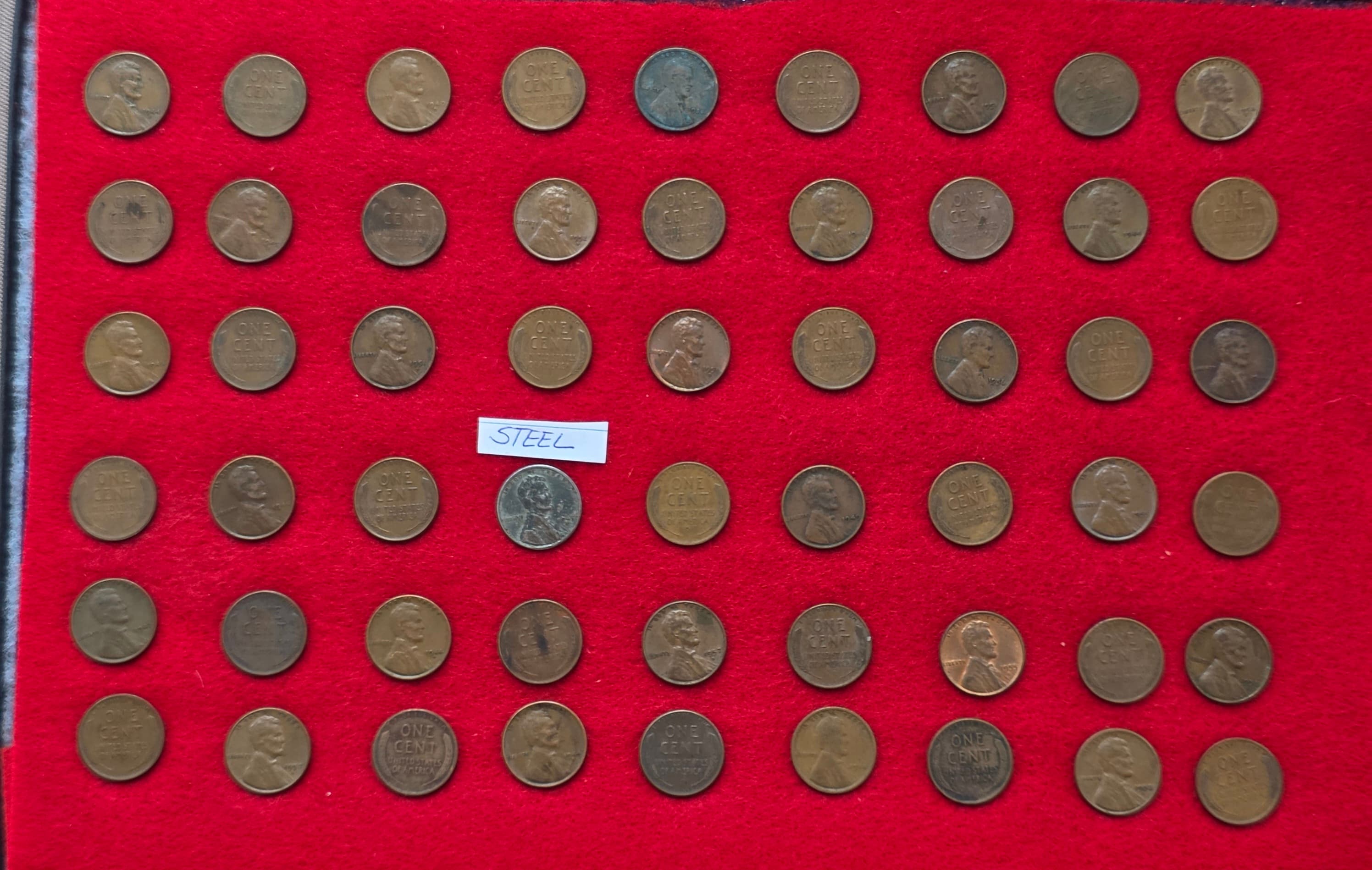 Wheat Penny Lot with Steel Cent, Unsorted
