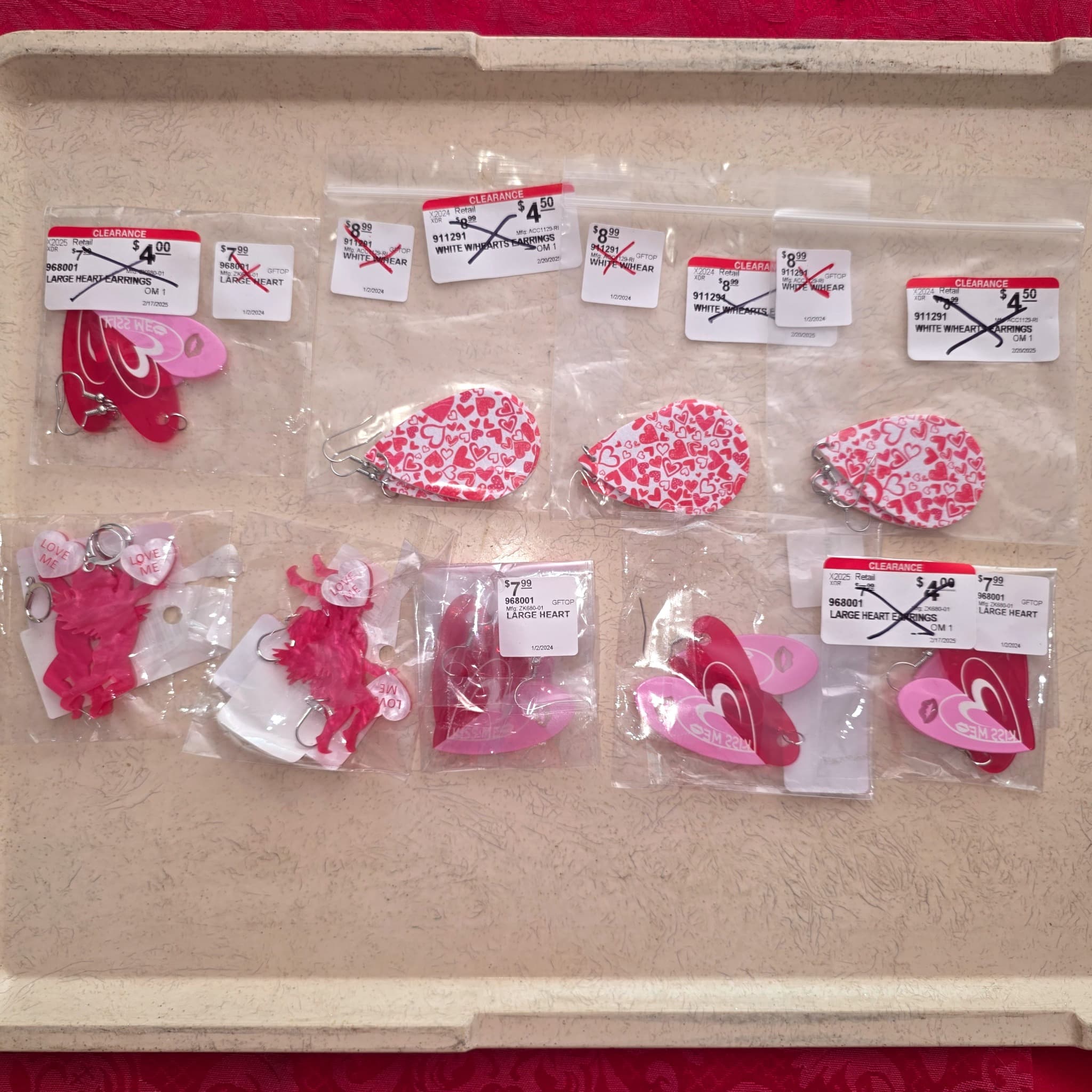 Set of 10 Valentine's Day Earrings, Pierced, Brand New