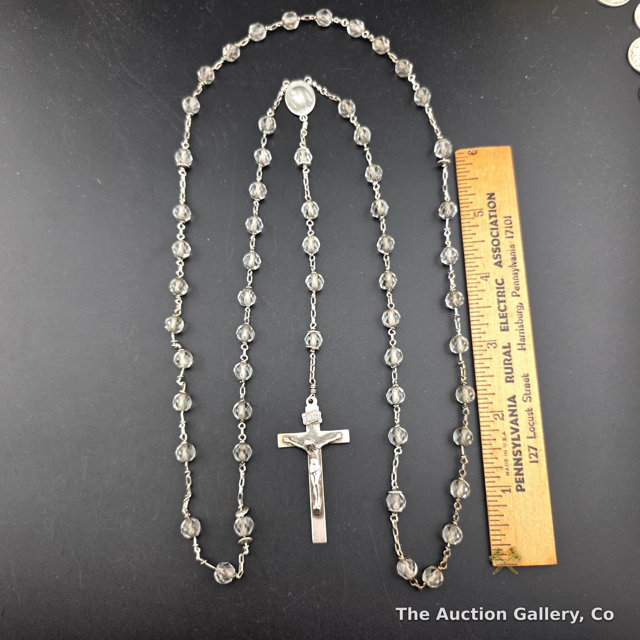 Vintage Crystal Bead Rosary with Chi-Rho Pouch, 34"