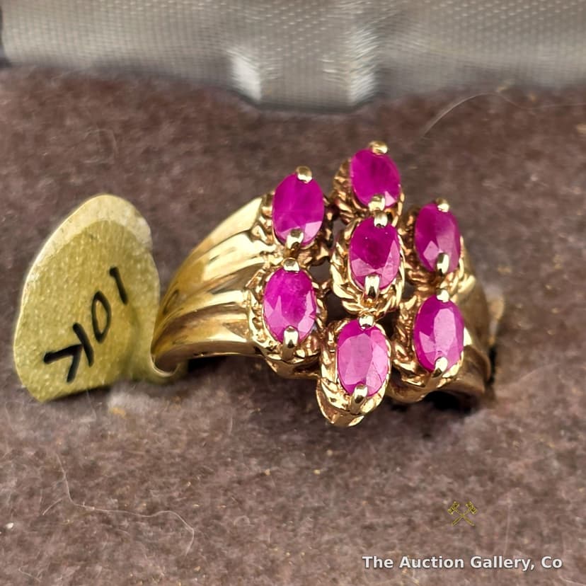 10K Gold Ruby Cluster Ring, 9-Stone, Size 8, 5.18g