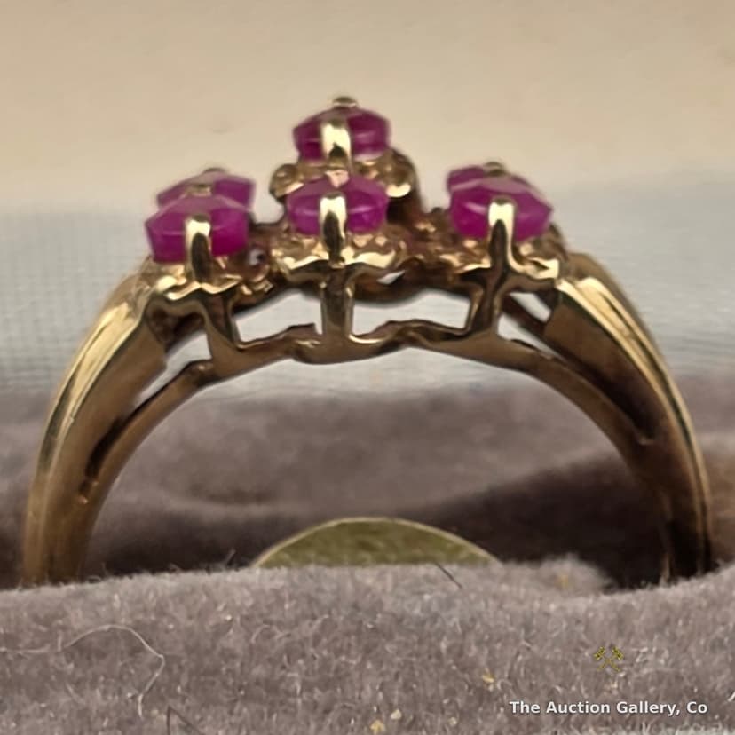 10K Gold Ruby Cluster Ring, 9-Stone, Size 8, 5.18g β photo 3