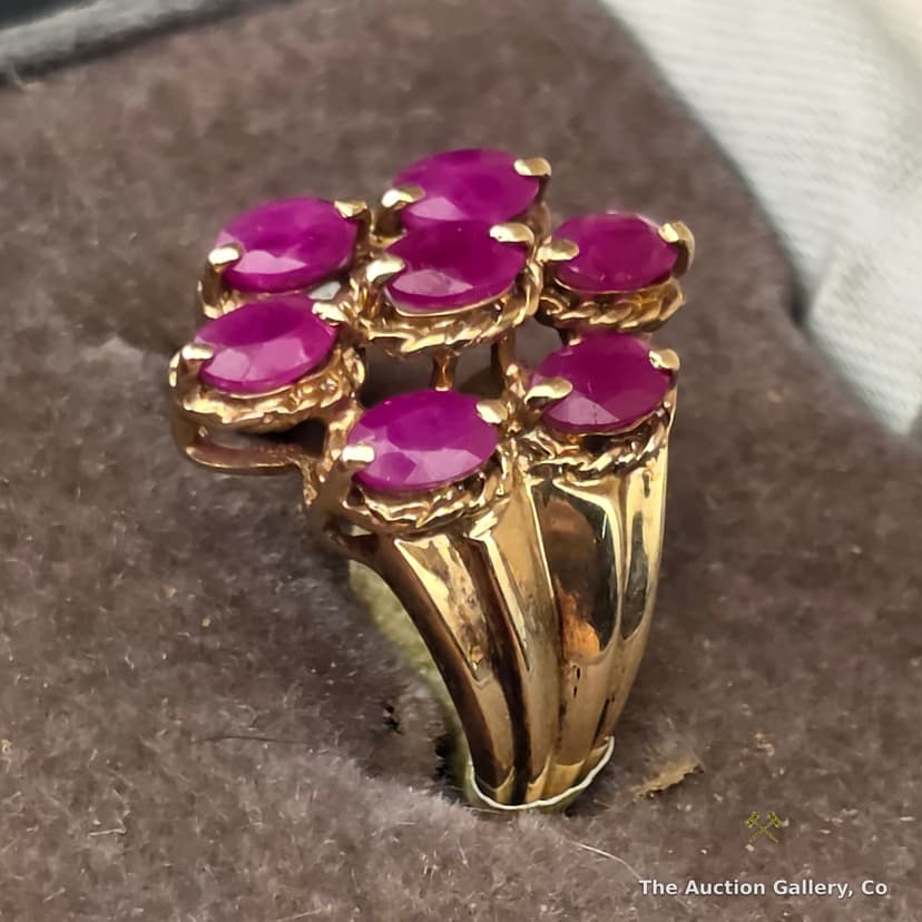 10K Gold Ruby Cluster Ring, 9-Stone, Size 8, 5.18g β photo 2