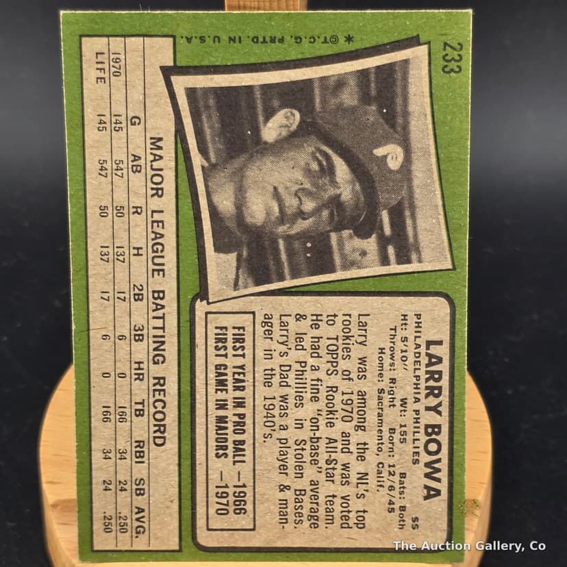 1971 Topps Larry Bowa #233 Philadelphia Phillies Baseball Card โ photo 2