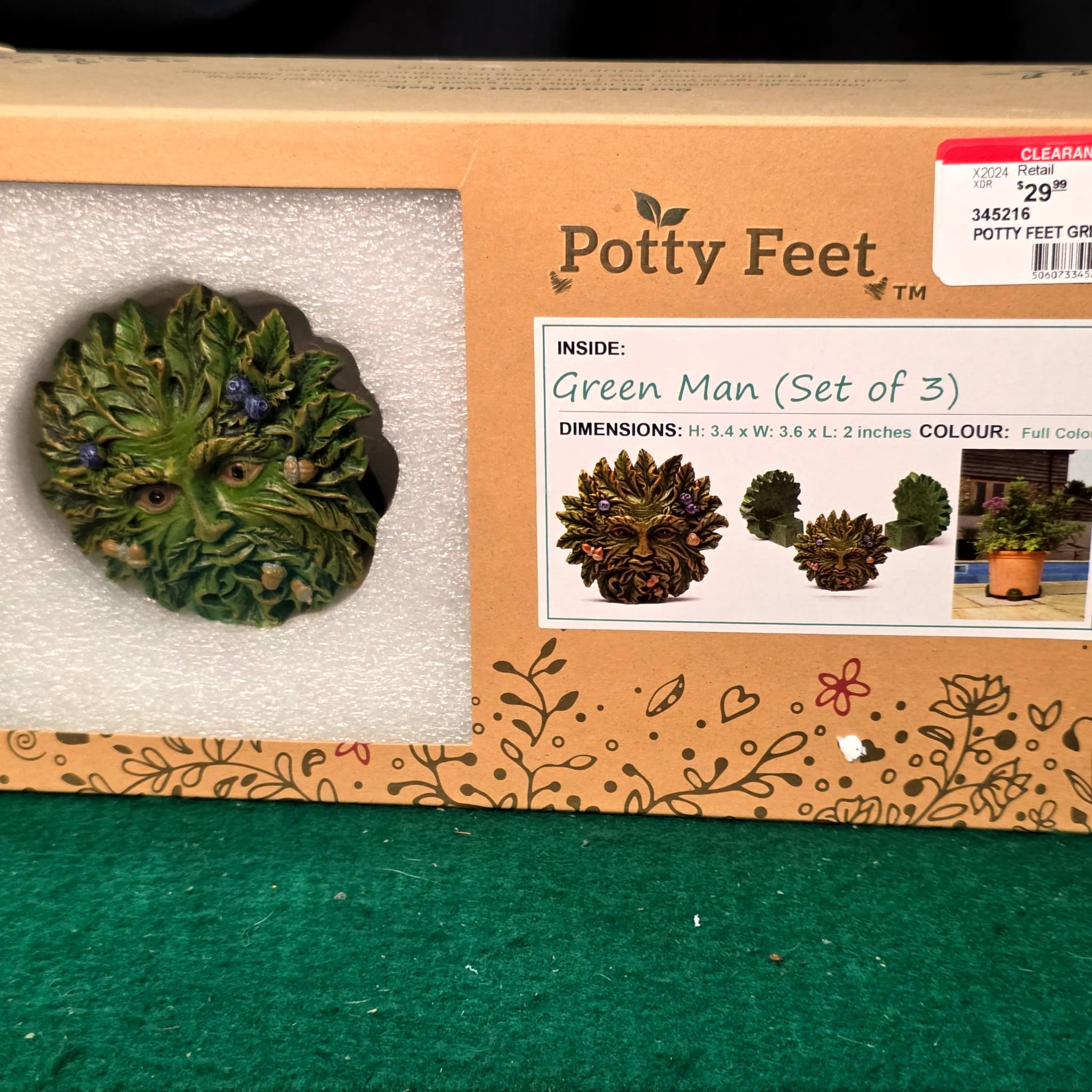 Potty Feet Green Man Pot Feet, Set of 3, New in Box