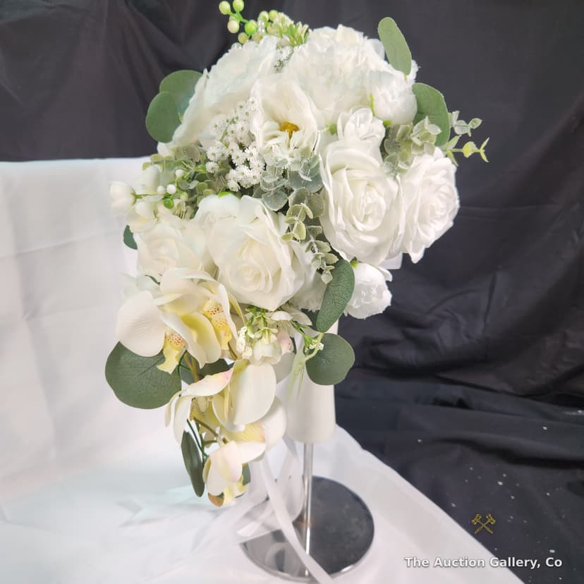 Silk Cascading Bridal Bouquet, White, New in Box β photo 3