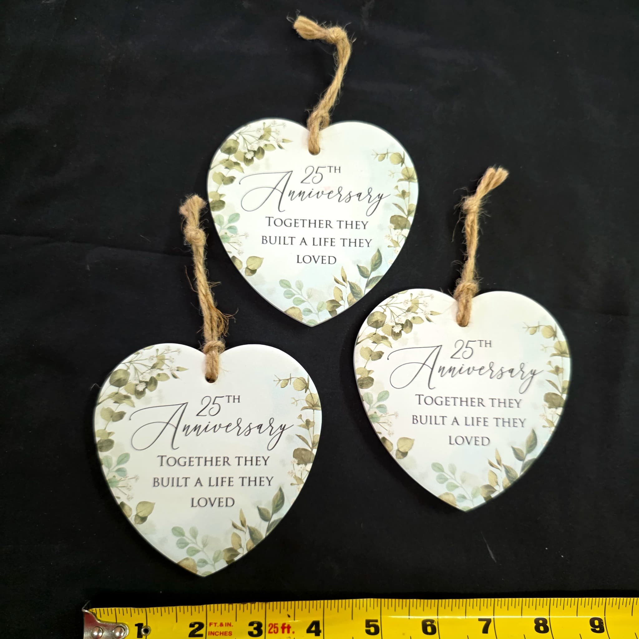 Set of 3 Ceramic 25th Anniversary Heart Ornaments
