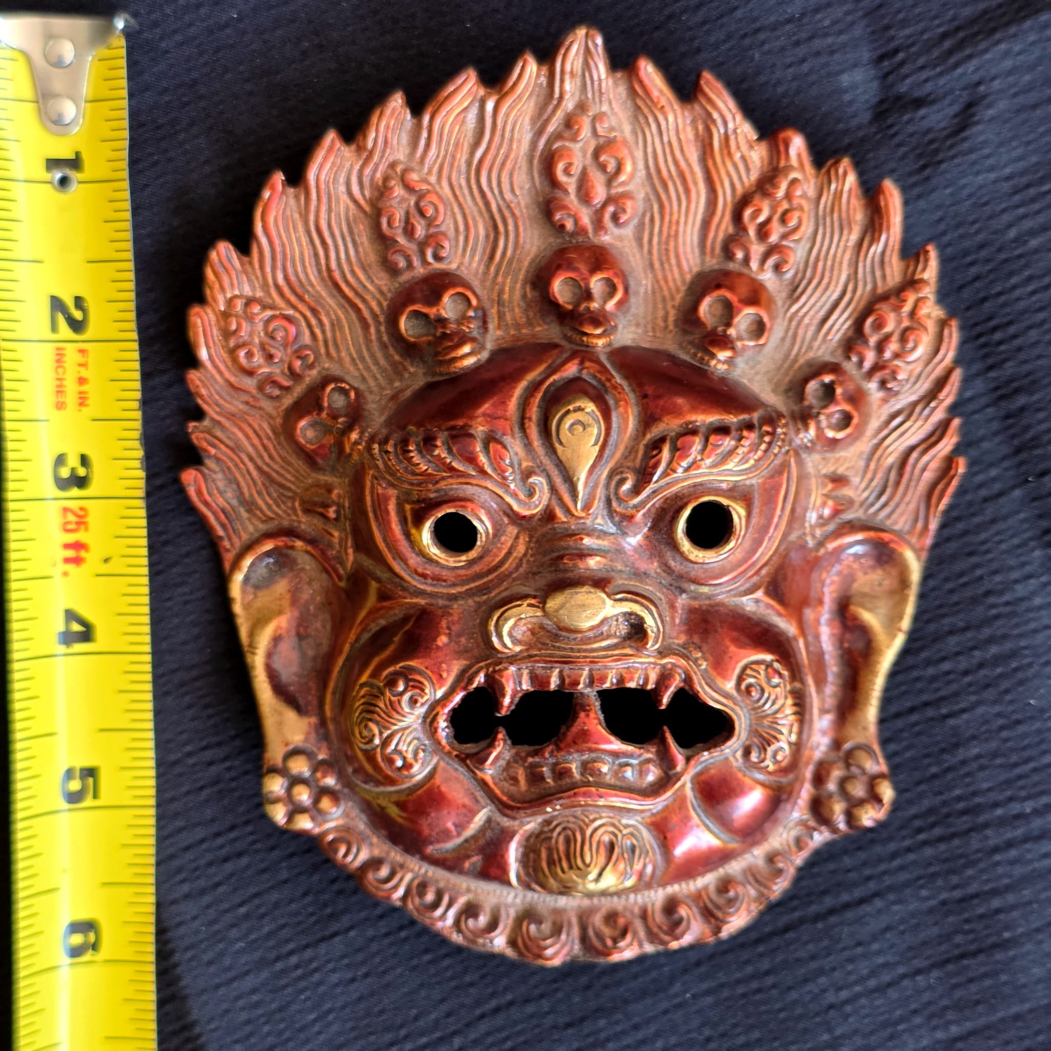 Tibetan-Style Mahakala Deity Mask, Metal, 6"
