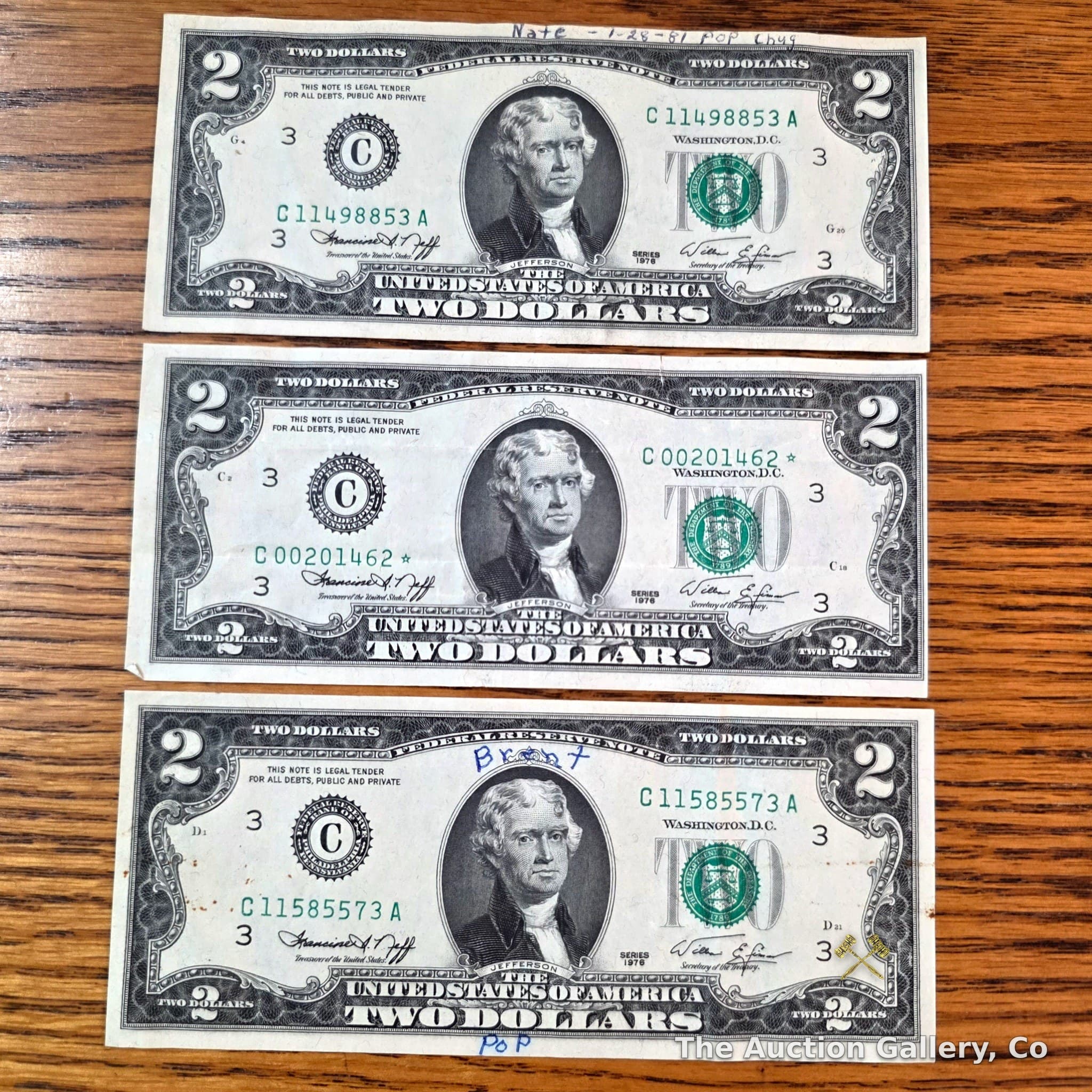 1976 $2 Federal Reserve Notes, Lot of 3 โ Includes Star Note