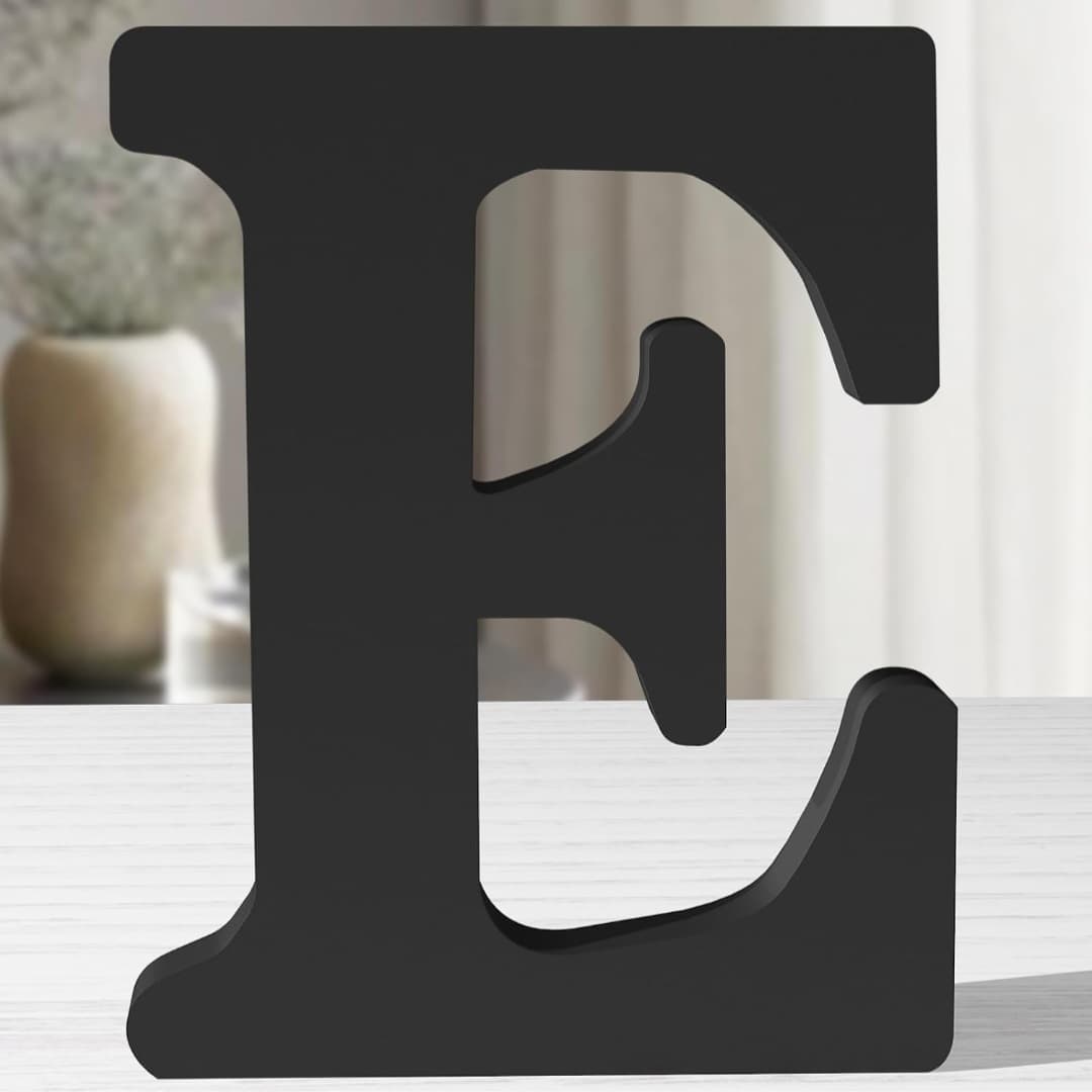 12 Inch Wooden Decorative Letter "E" (Black)