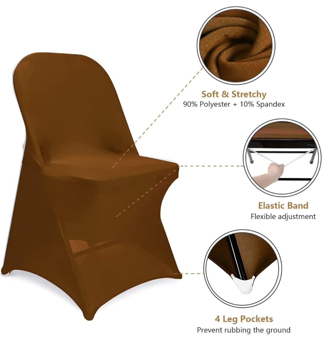 Folding Chair Covers Brown, Spandex Chair Slipcovers 12 PCS