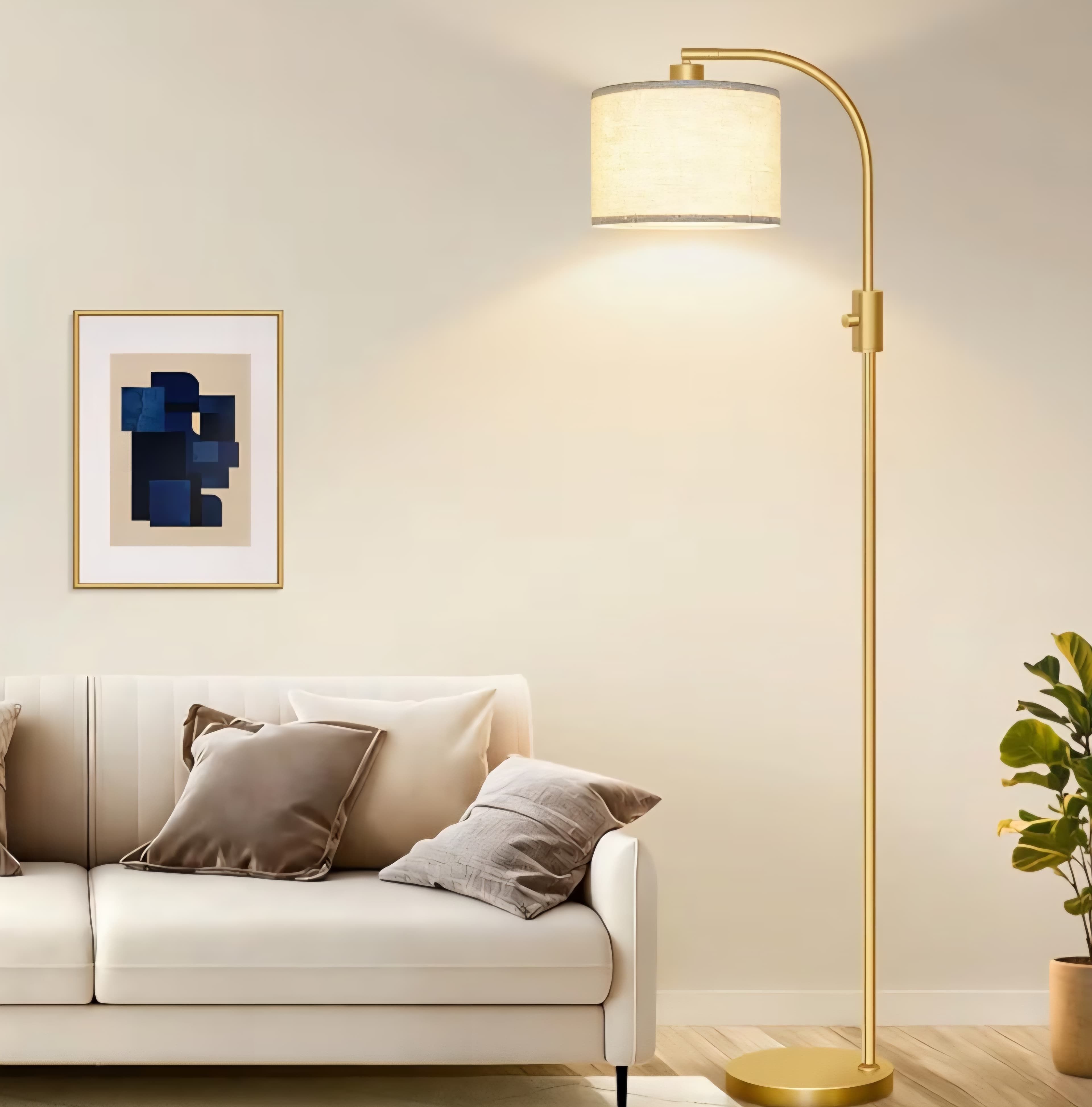 Modern Arc Dimmable Floor Lamp - Flexible Lamp Shade (Gold/Linen)
