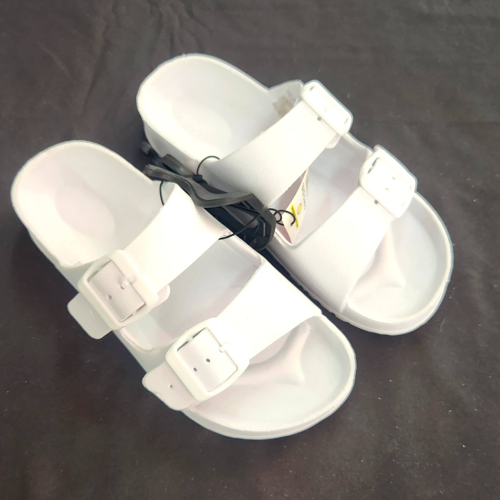 Women's White Double-Buckle Slide Sandals, Size 5/6