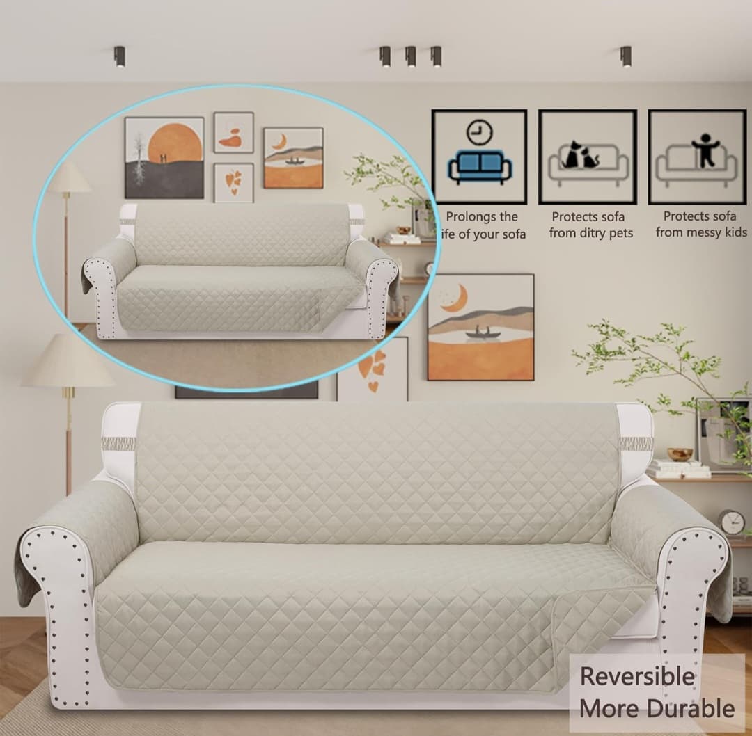 Reversible Couch Cover - Water Resistant - Large (Beige)