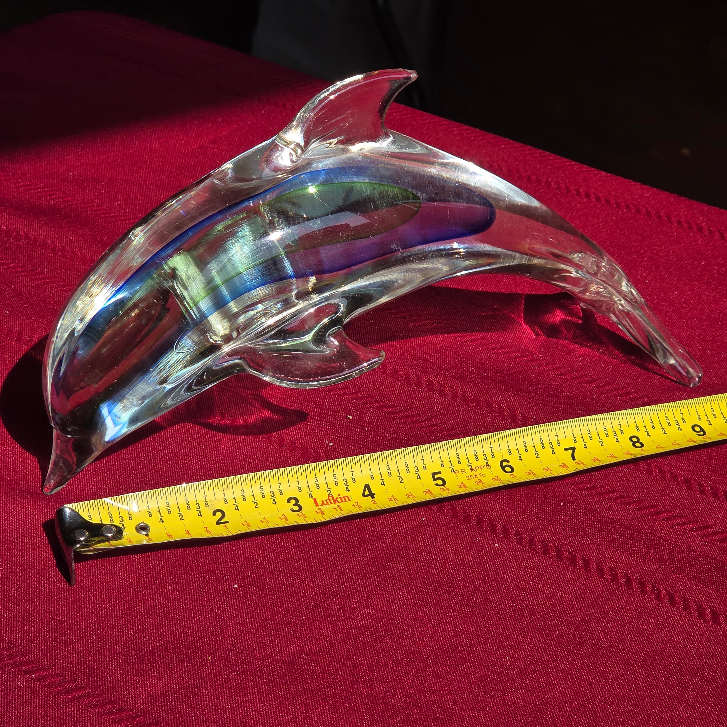 Art Glass Dolphin Sculpture, Iridescent, approx. 10"