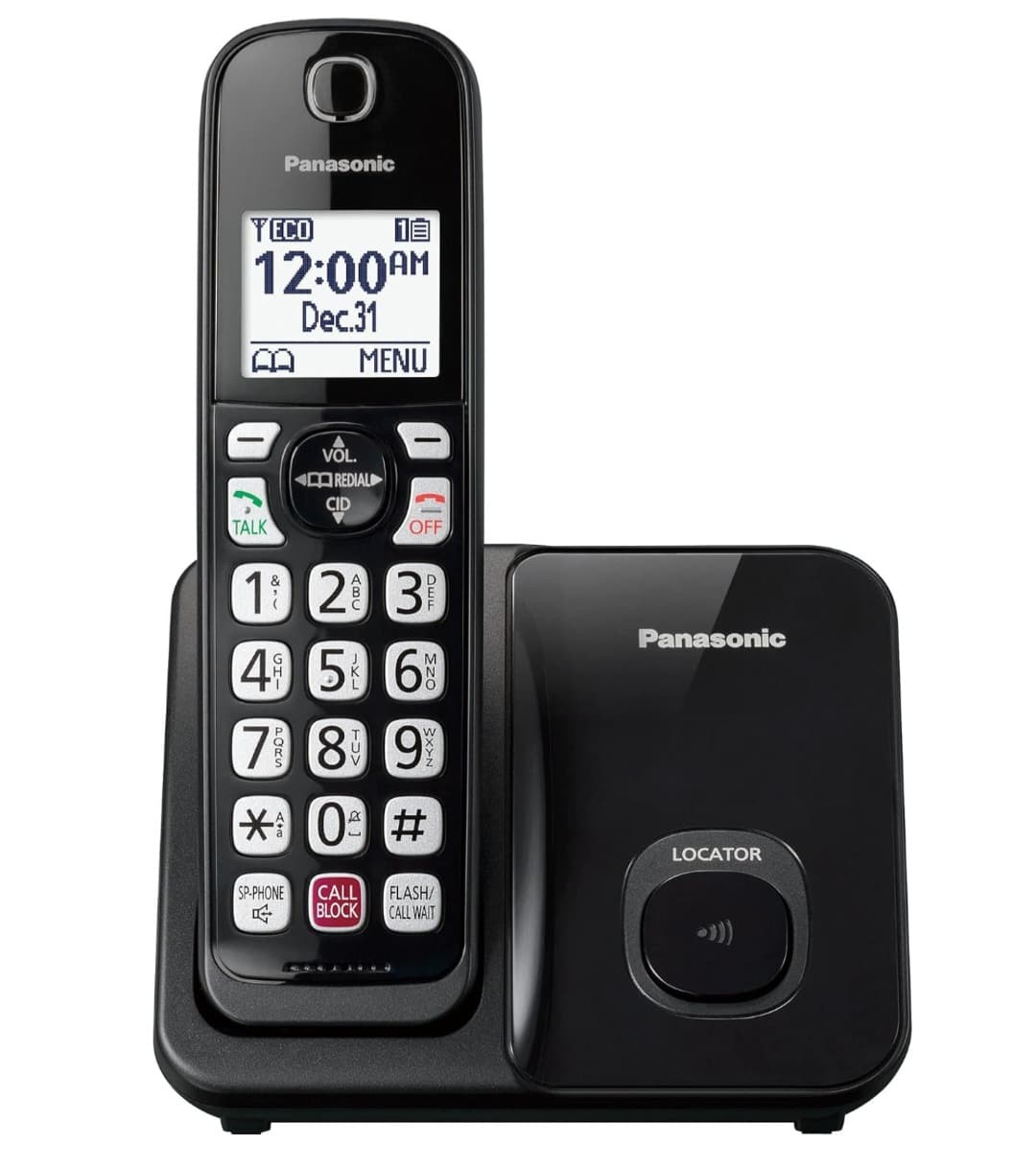 Panasonic Cordless Phone with Advanced Call Block, Bilingual Caller ID, Easy to Read Large High-Contrast Display, Expandable System with 1 Handset, KX-TGD810B (Black)