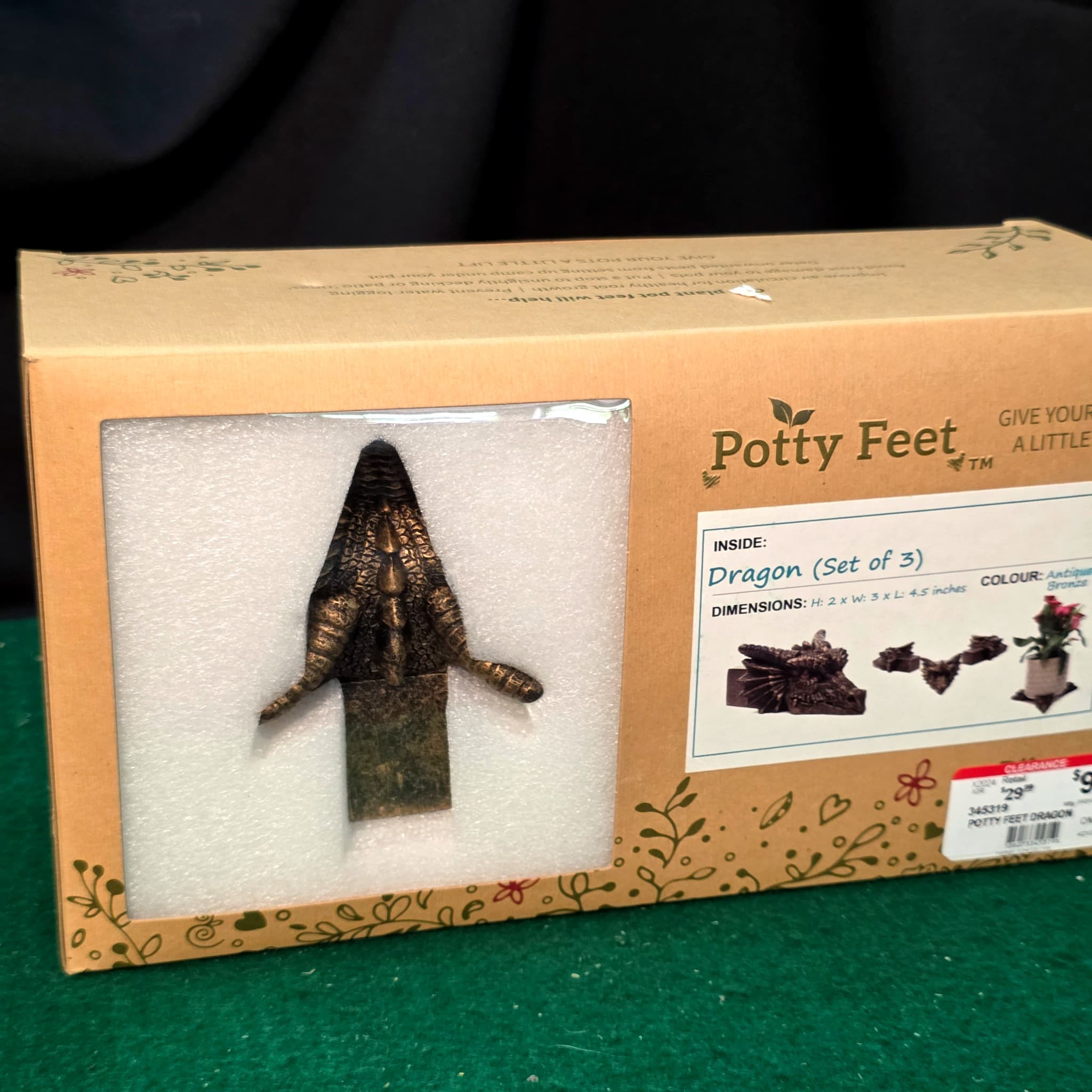 Potty Feet Dragon Plant Pot Feet, Set of 3, Antique Bronze