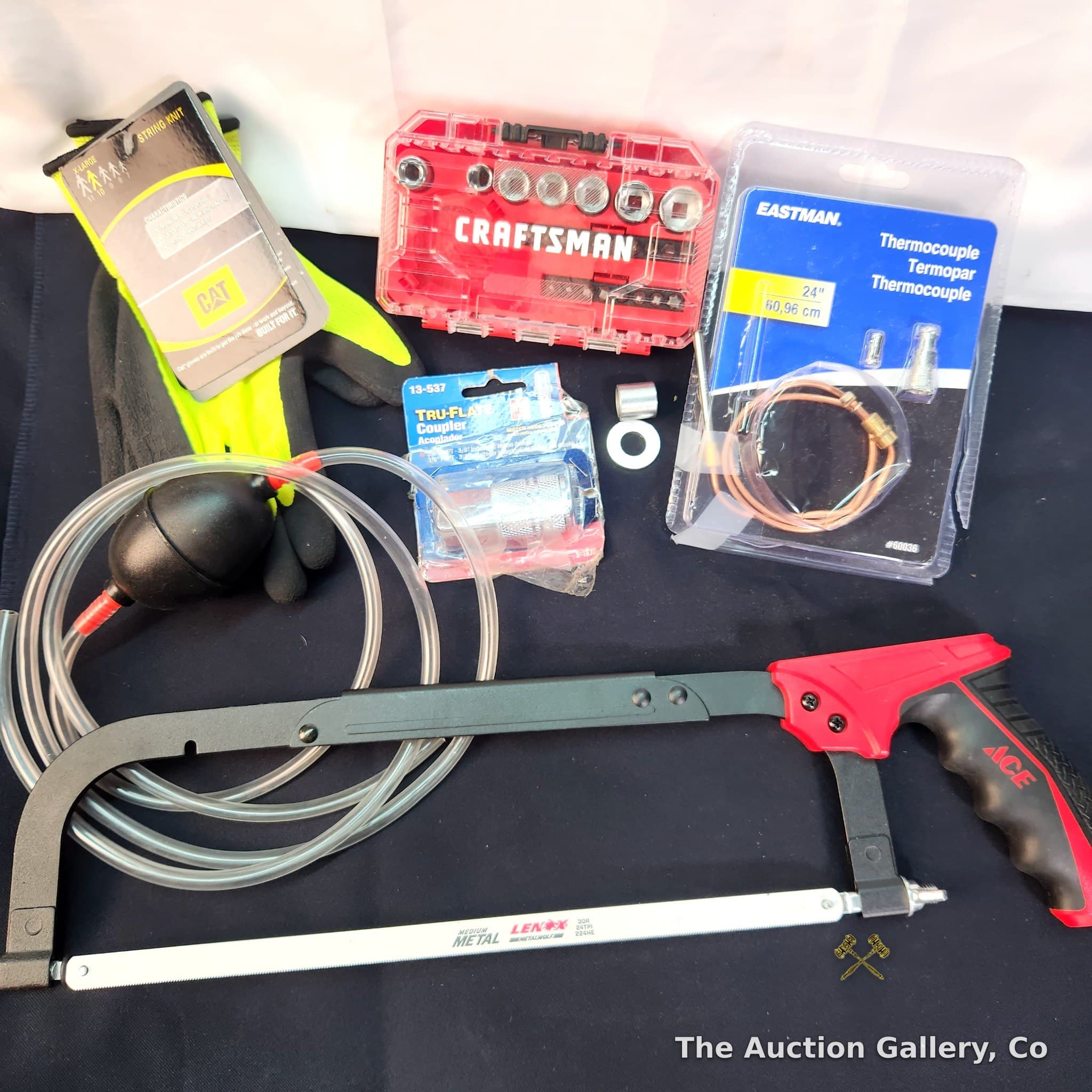 Mixed Tool Lot โ Craftsman Sockets, Ace Hacksaw, CAT Gloves & More