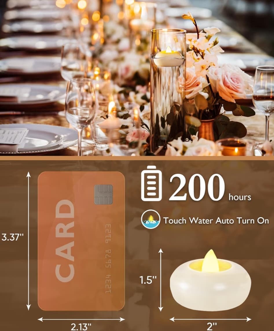 20 Piece, 2โ Flameless Led Floating Candles, 200 Hour, Lights up on Contact with Water