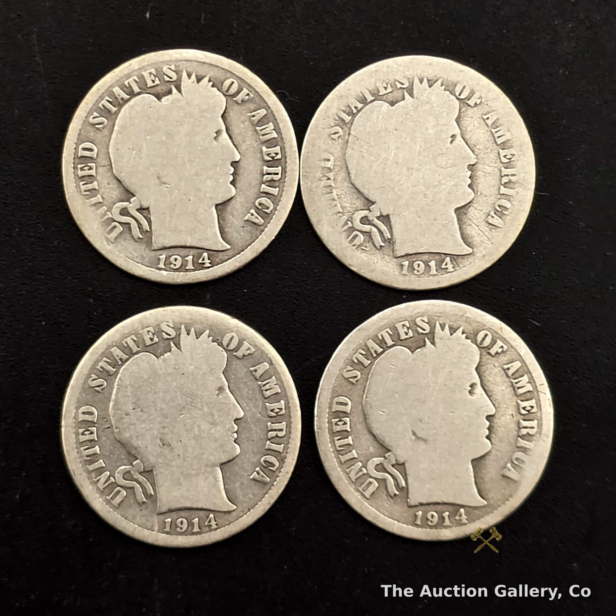 1914 Barber Dimes, 90% Silver โ Lot of 4 (Includes 1914-D)