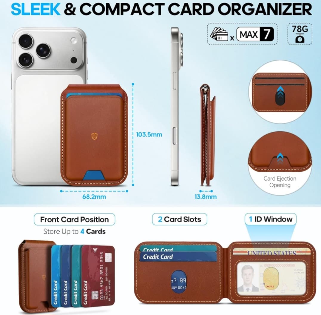 Leather Card Holder - RFID Blocking - Magsafe/Attach to Phone Back - Phone Stand
