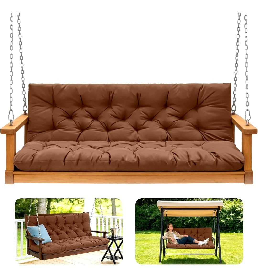 Porch Swing Replacement Cushion Set with Backrest, 60x40", Coffee Brown