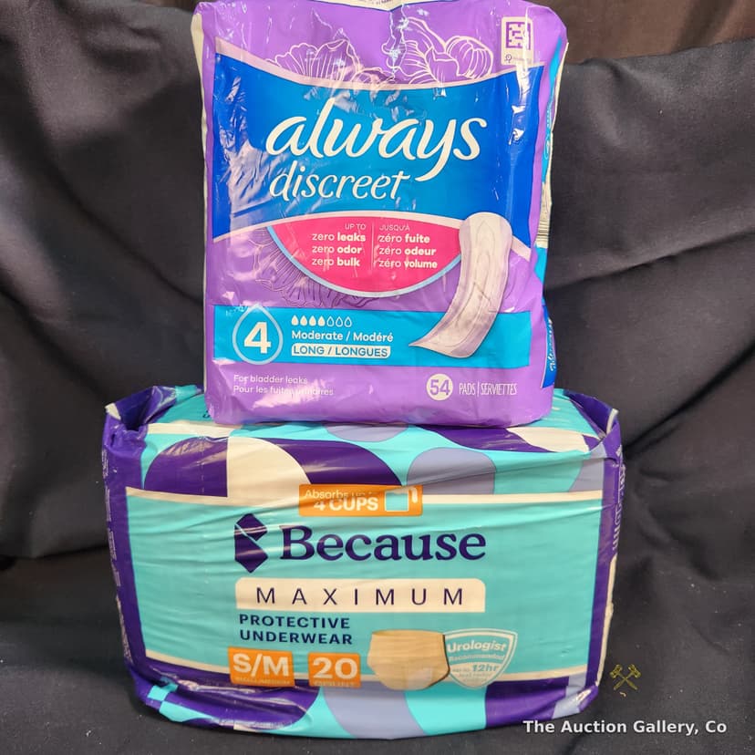 Always Discreet Pads & Because Protective Underwear, 2 Packages