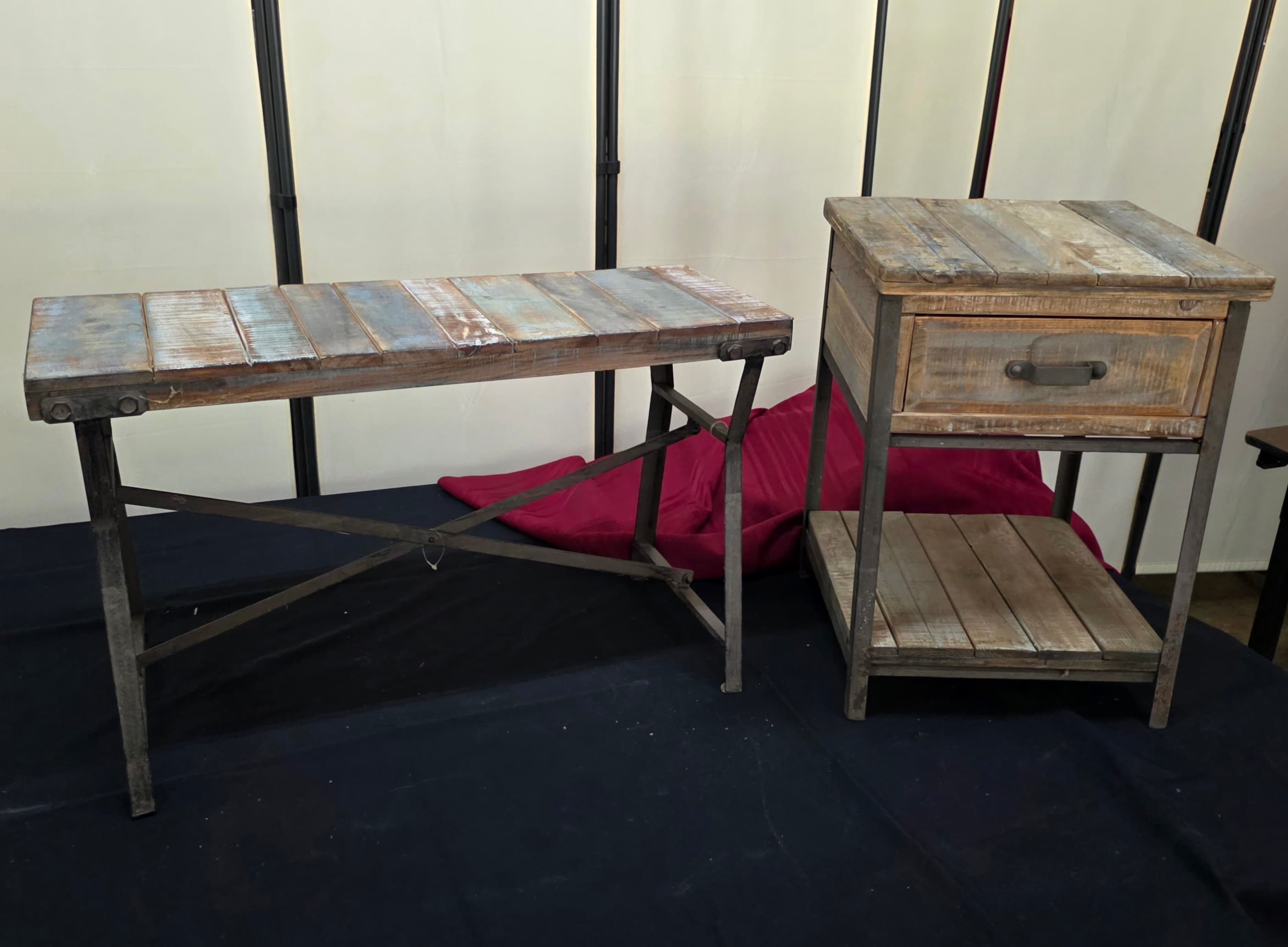 Industrial Reclaimed-Style Wood & Metal Table Set, 2 Pieces