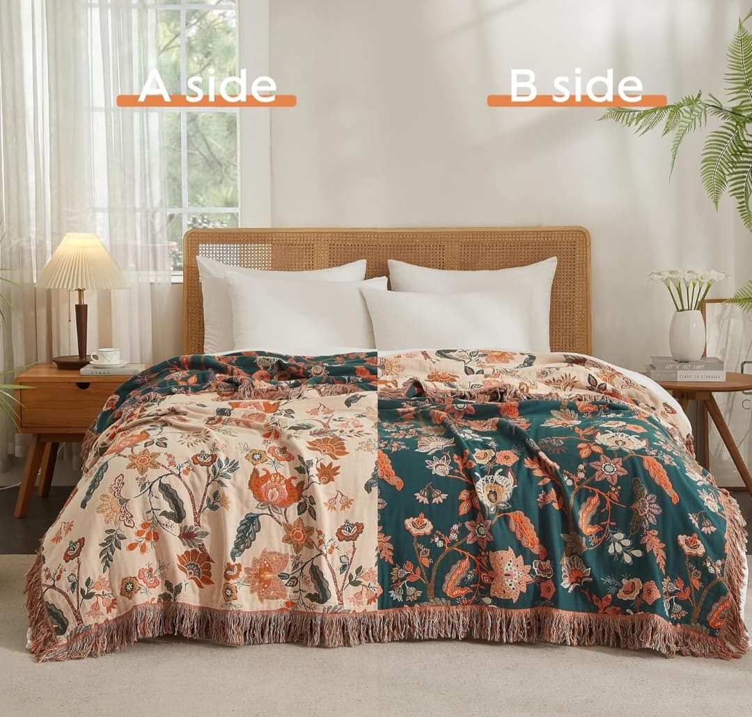 Reversible Boho Floral Throw (60 x 80)